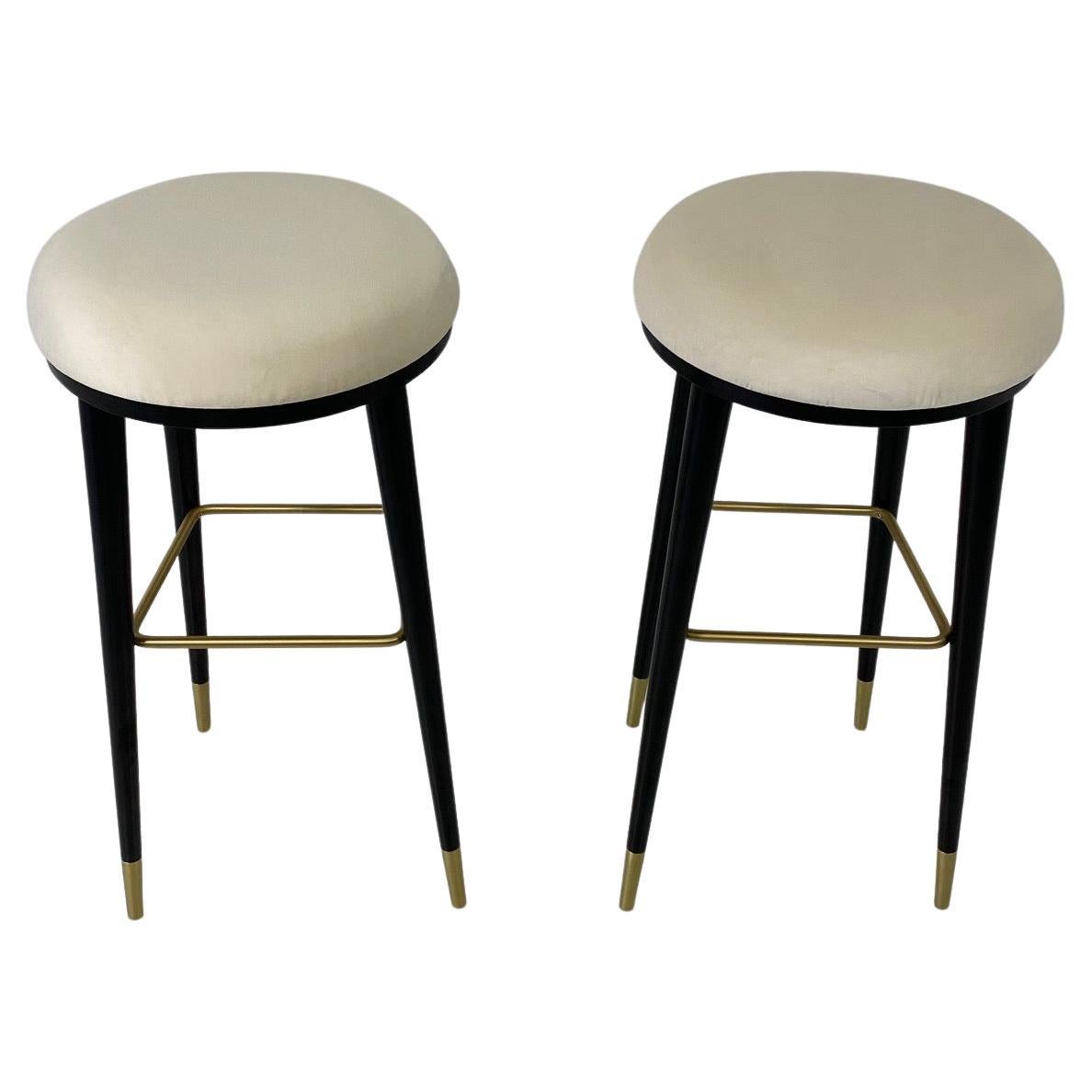 Pair of Steel and Leather Midcentury Modern Italian Bar Stools by