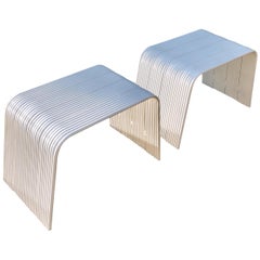 Pair of Italian Mid-Century Modern White Enameled Aluminum Benches, Superstudio