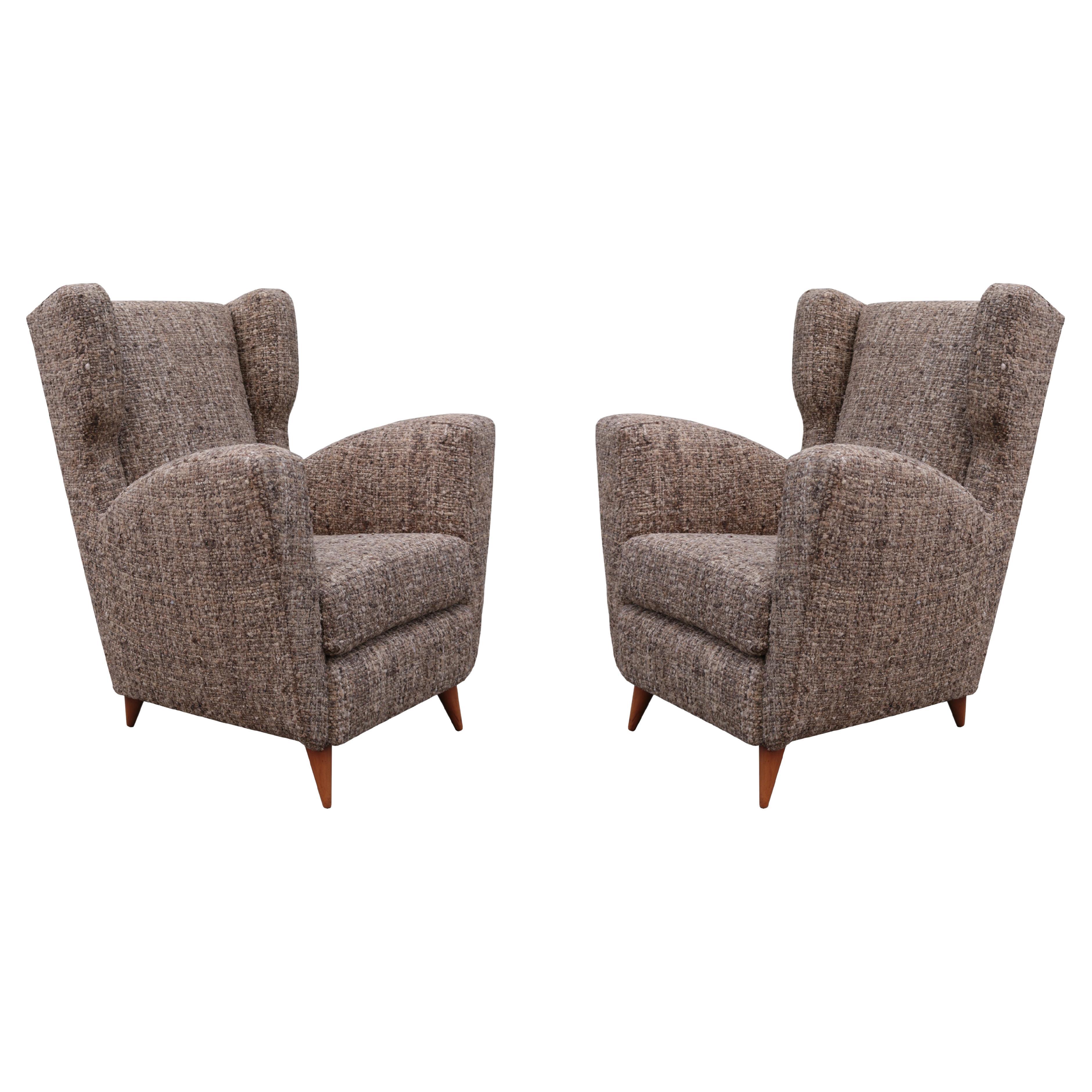 Pair of Italian Midcentury Wing Chairs For Sale at 1stDibs