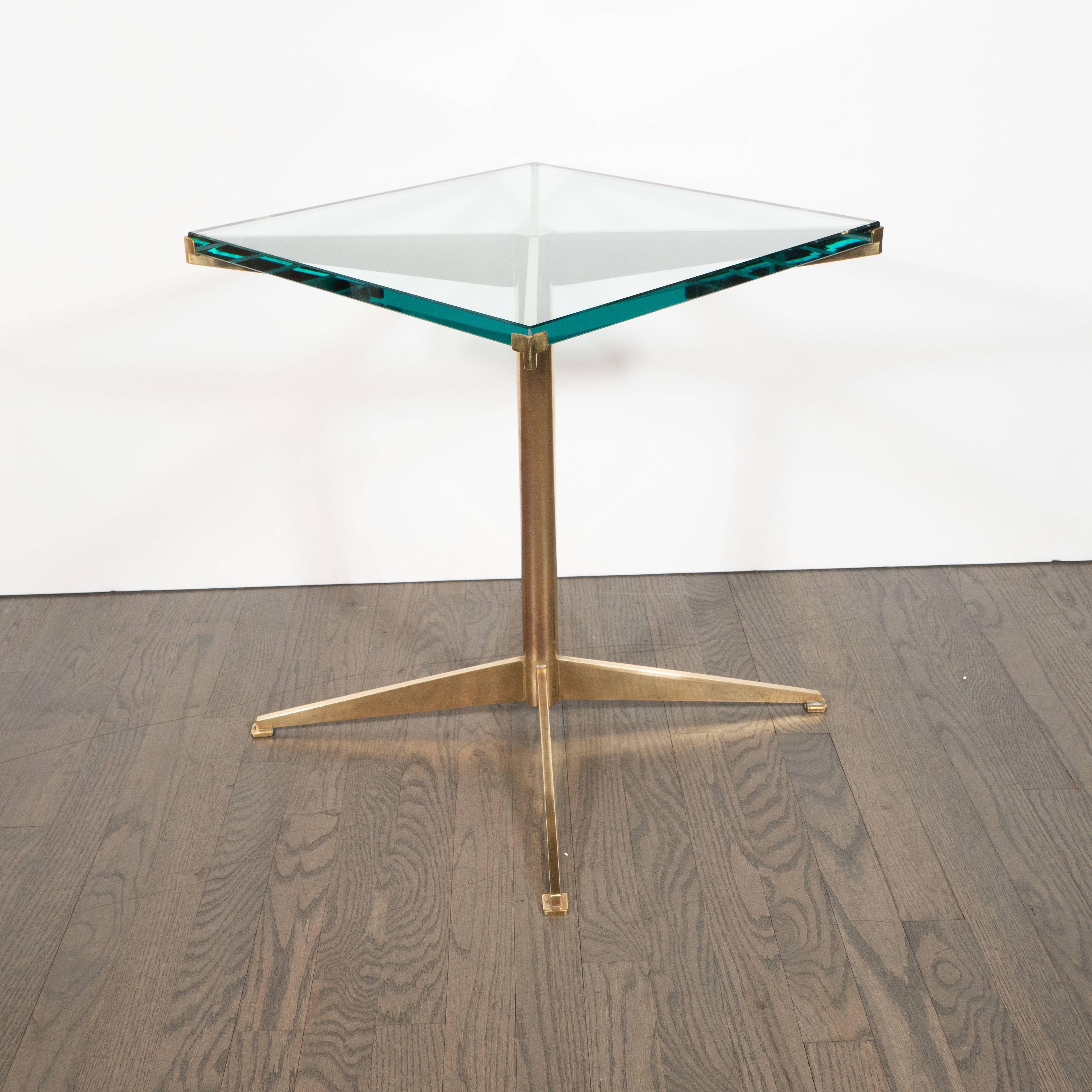 Mid-20th Century Pair of Italian Mid-Century Modern X-Form Brass and Glass End Tables