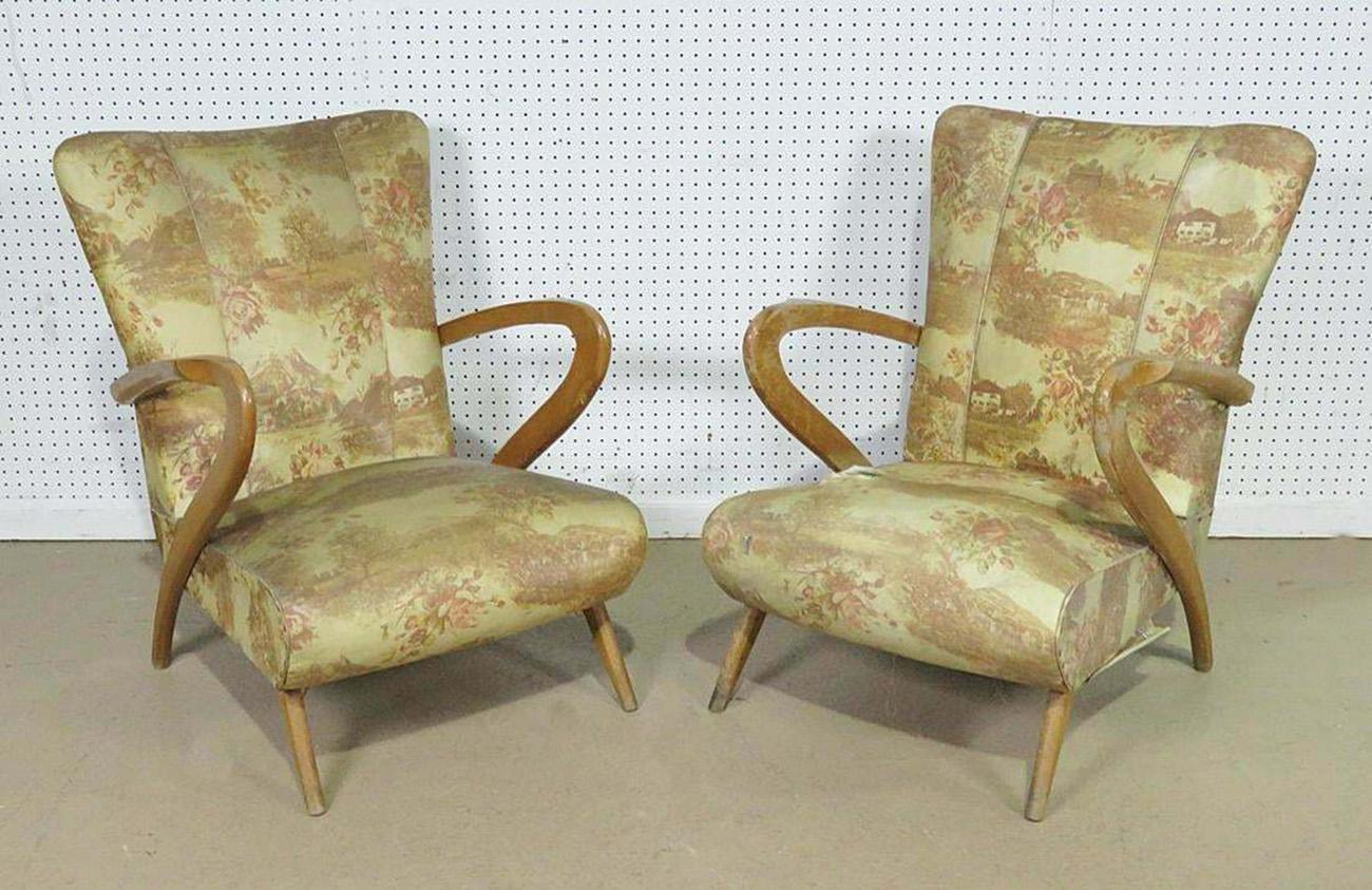 Mid-20th Century Pair of Italian Mid-Century Modern Zanuso Style Boomerang Arm Club Chairs