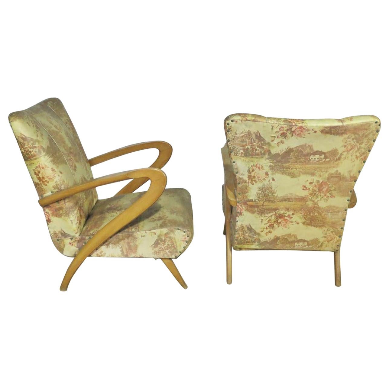 Pair of Italian Mid-Century Modern Zanuso Style Boomerang Arm Club Chairs