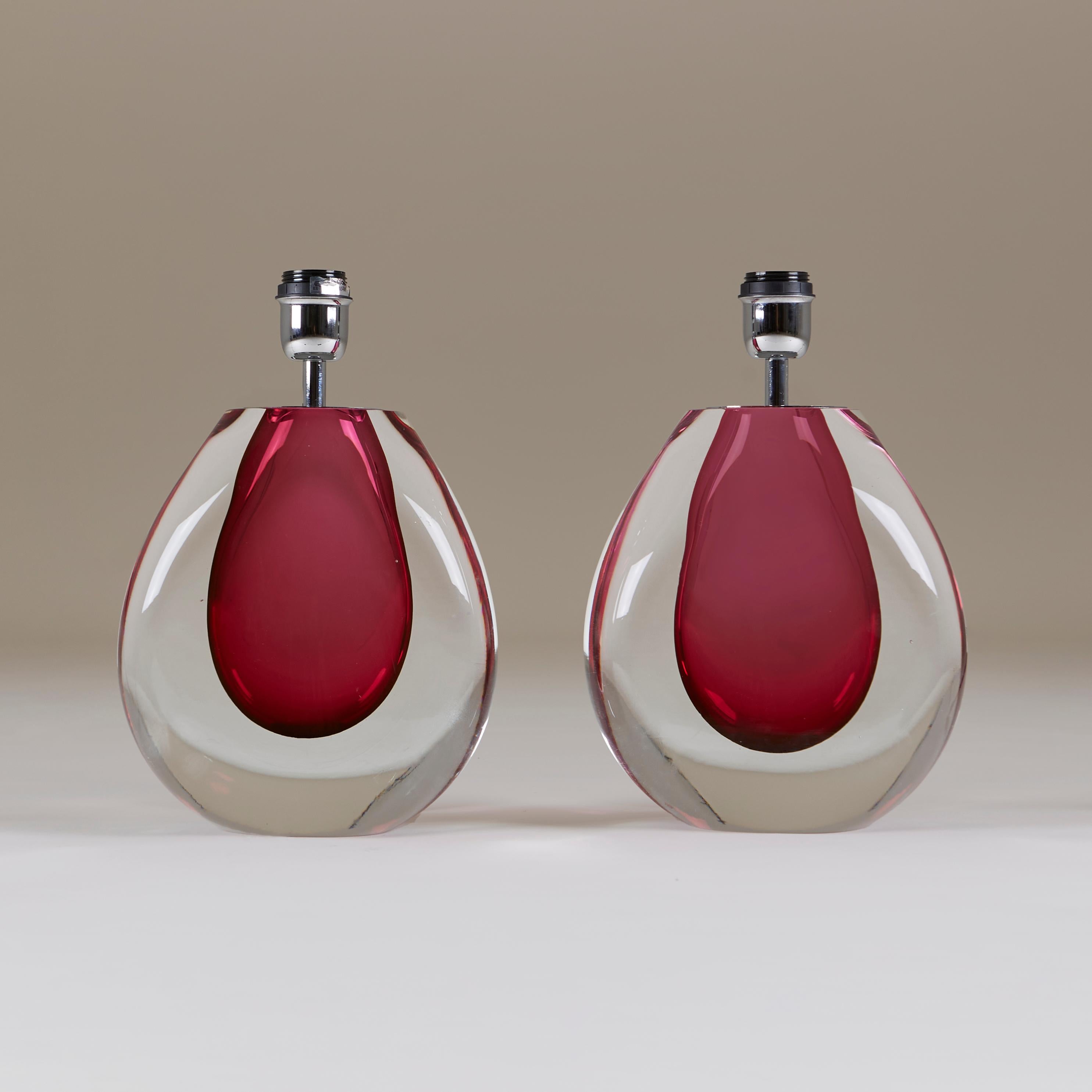 Sommerso Murano 1960s Italian mid-century raspberry lamps, 1960s, teardrop In Good Condition For Sale In London, GB