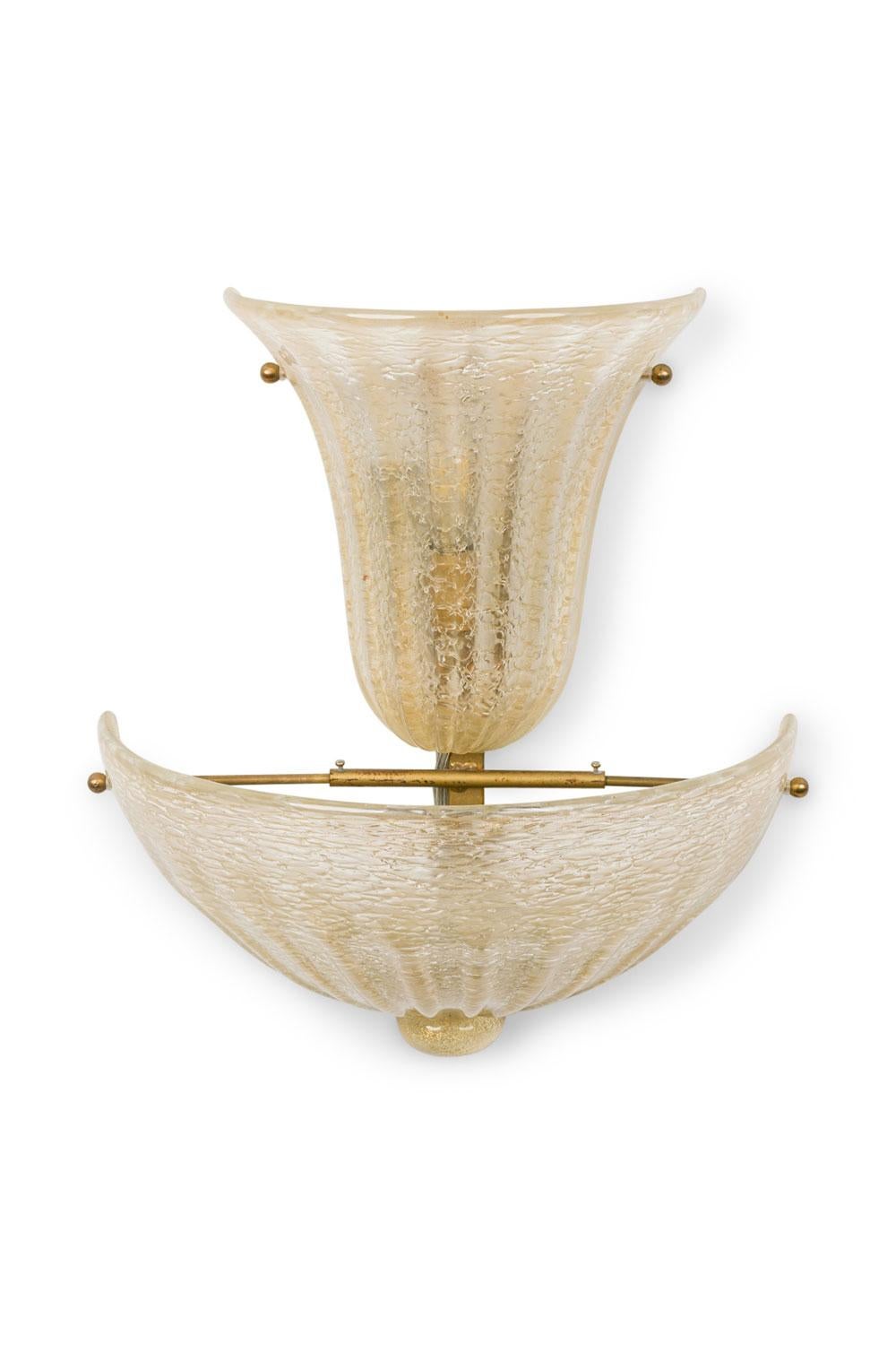 PAIRE d'appliques murales à 2 sections de style vénitien italien Murano des années 1940 