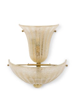 Italian Mid-Century Murano Wall Sconces, Fluted Glass, 1940s