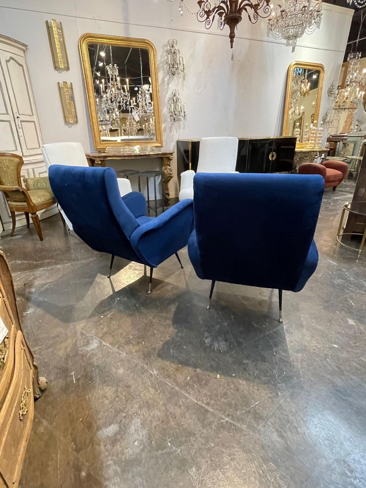 Metal Pair of Italian Mid-Century Navy Gio Ponti Style Chairs For Sale