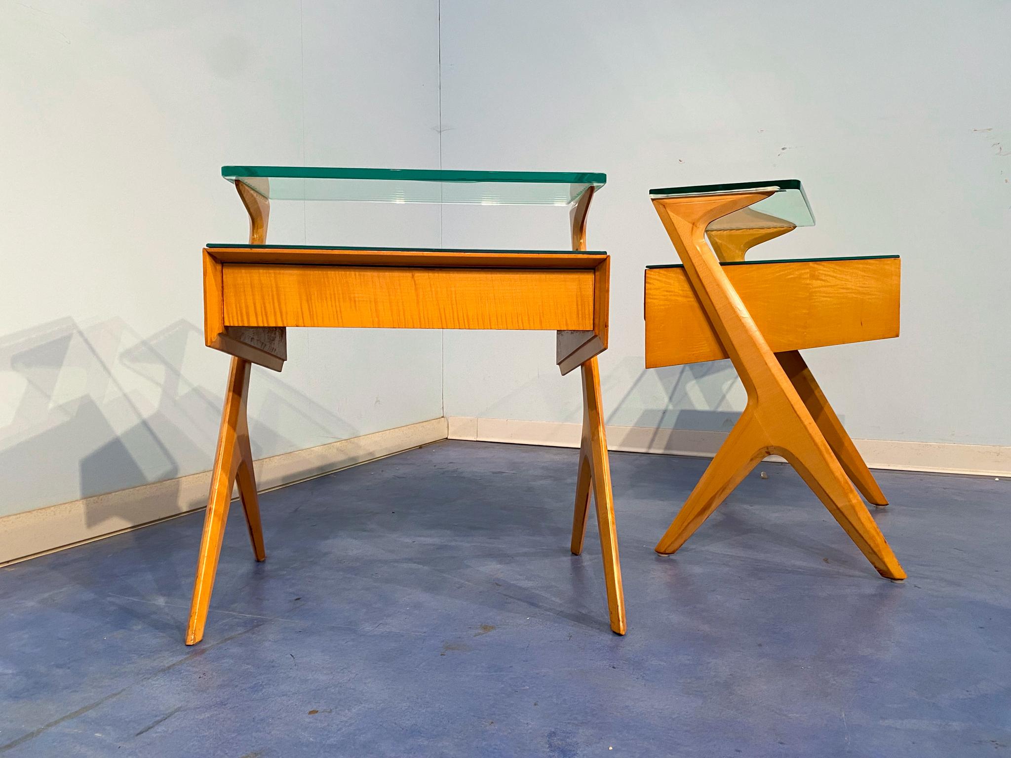 Pair of Italian Mid-Century Night Stands in Green Color by Vittorio Dassi, 1950s 6