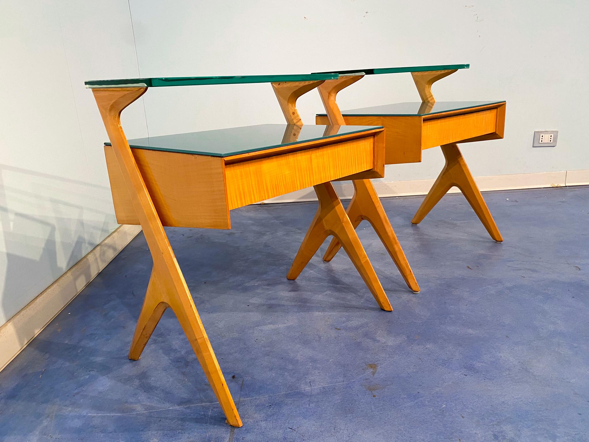Pair of Italian Mid-Century Night Stands in Green Color by Vittorio Dassi, 1950s In Good Condition In Traversetolo, IT