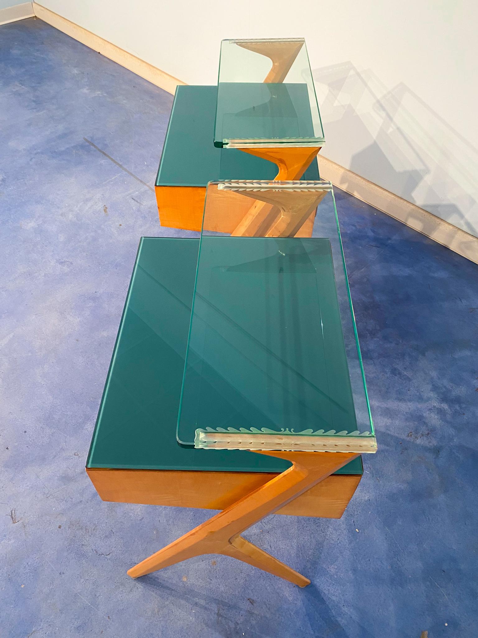 Crystal Pair of Italian Mid-Century Night Stands in Green Color by Vittorio Dassi, 1950s