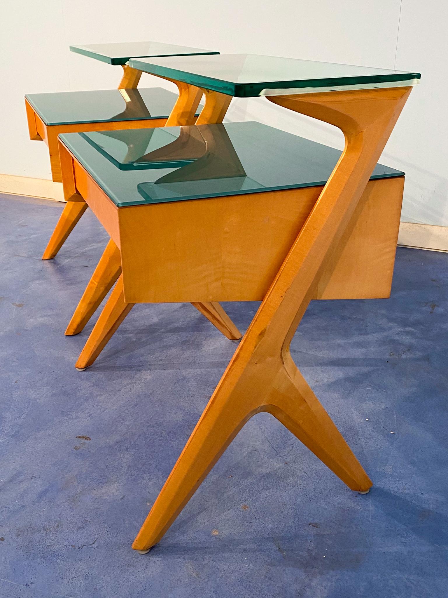 Pair of Italian Mid-Century Night Stands in Green Color by Vittorio Dassi, 1950s 3