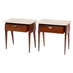 Paire de tables de nuit italiennes du milieu du siècle en palissandre avec plateau en marbre 1950