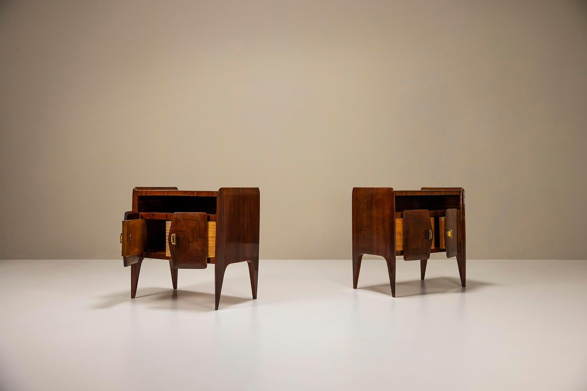 Veneer Pair of Italian Mid-Century Nightstands In The Manner Of Borsani, Italy 1950's