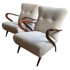 Coppia di tessuti italiani di metà secolo di colore bianco sporco