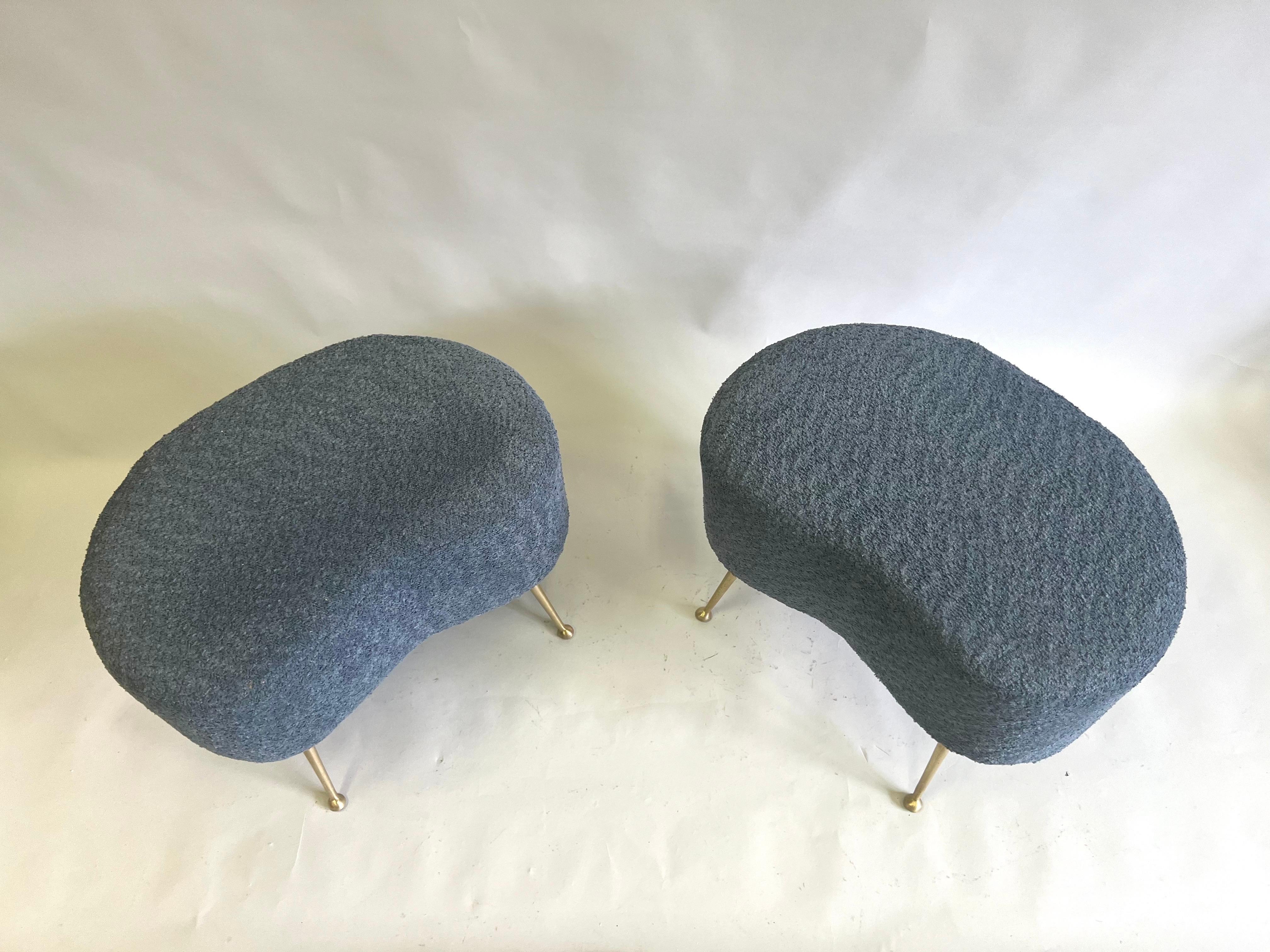 Pair of Italian Mid-Century Organic Modern Stools attributed to Marco Zanuso In Good Condition For Sale In New York, NY