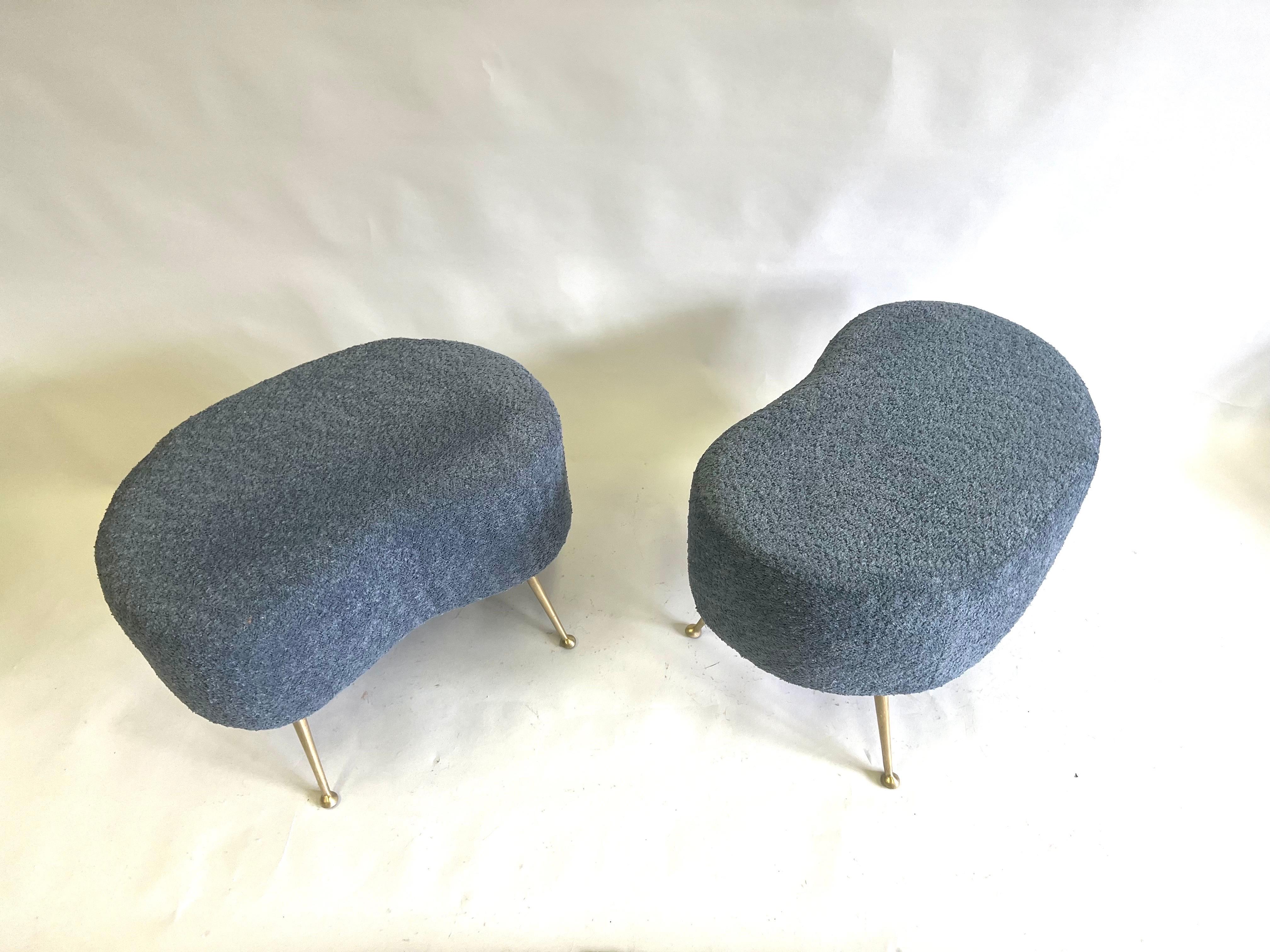 Brass Pair of Italian Mid-Century Organic Modern Stools attributed to Marco Zanuso For Sale