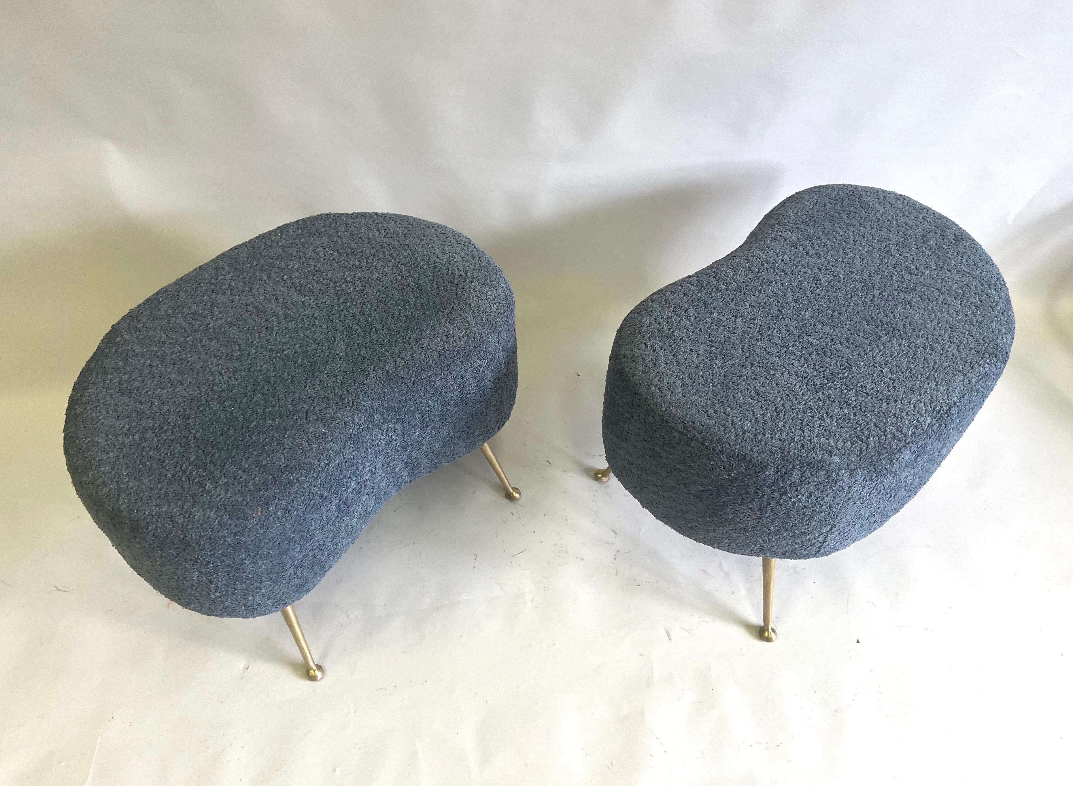 Pair of Italian Mid-Century Organic Modern Stools attributed to Marco Zanuso For Sale 1