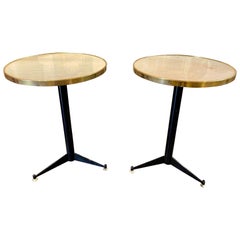 Vintage Pair of Italian Mid-Century Painted Steel and Brass Side Tables with Onyx Tops