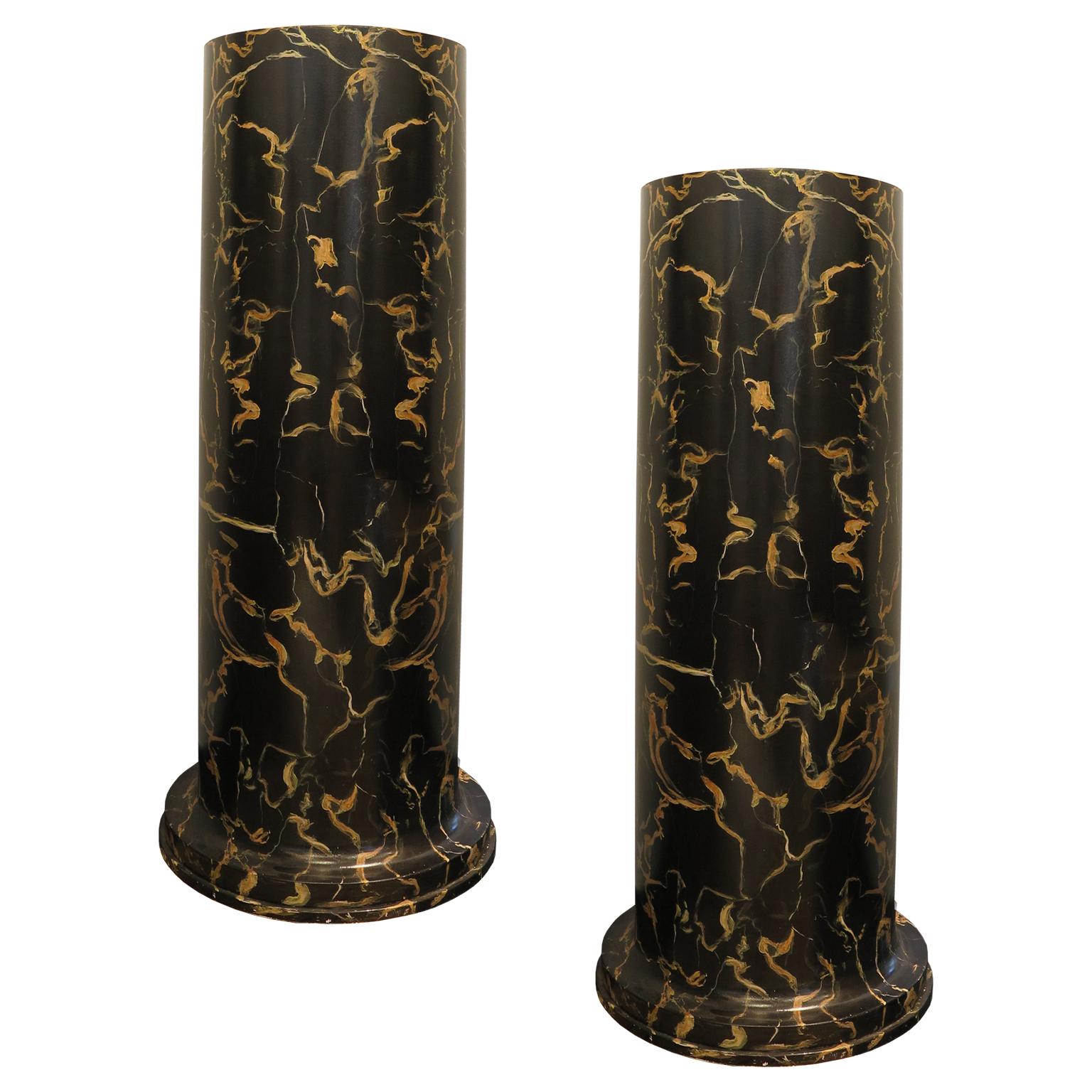 Pair of Italian Mid-Century Pedestals with Hand-Painted Marble Motif