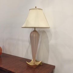 Pair of Italian Mid-Century  Pink Murano Glass Table Lamps