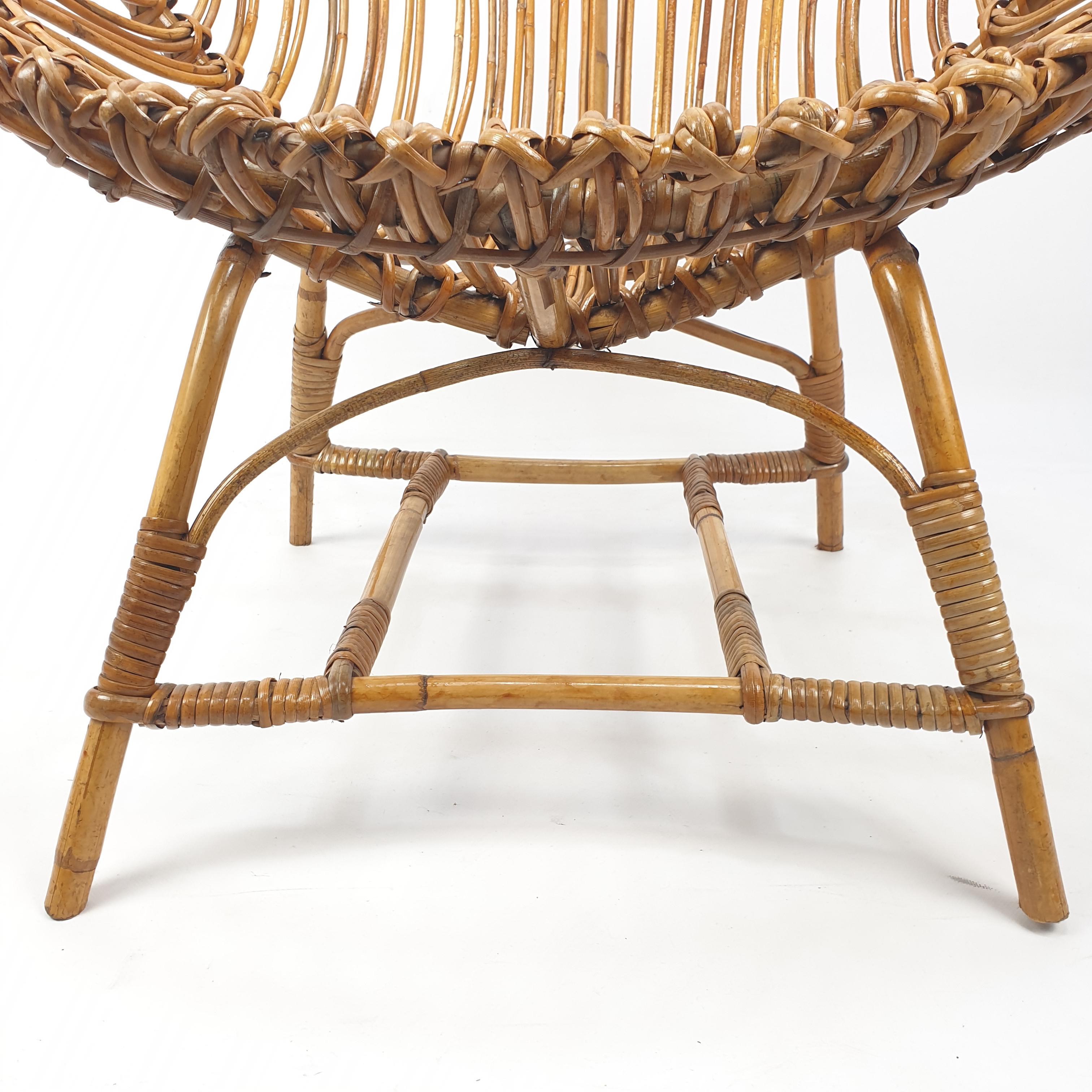 Pair of Italian Mid Century Rattan and Bamboo Lounge Chairs, 1960's 6