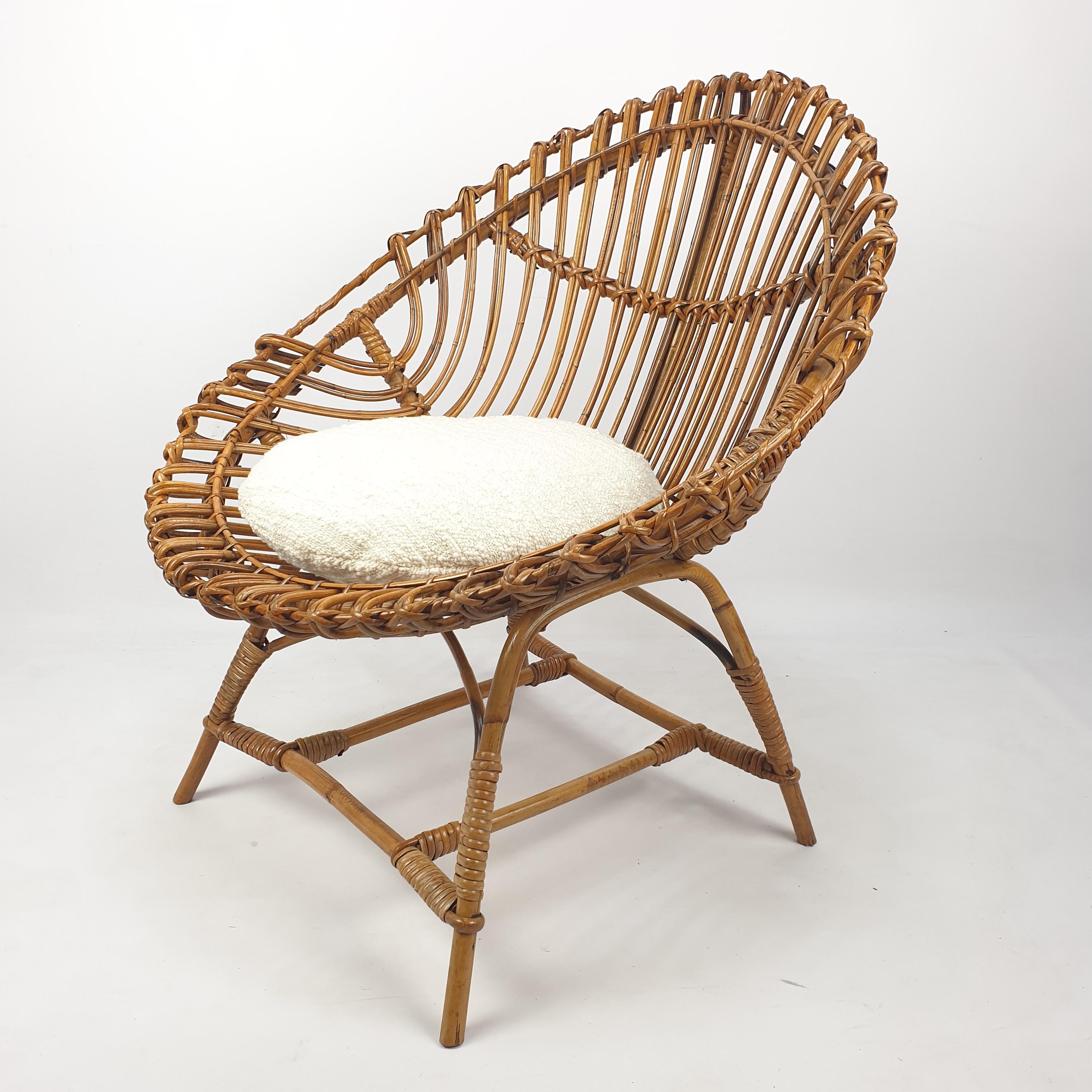Pair of Italian Mid Century Rattan and Bamboo Lounge Chairs, 1960's 9