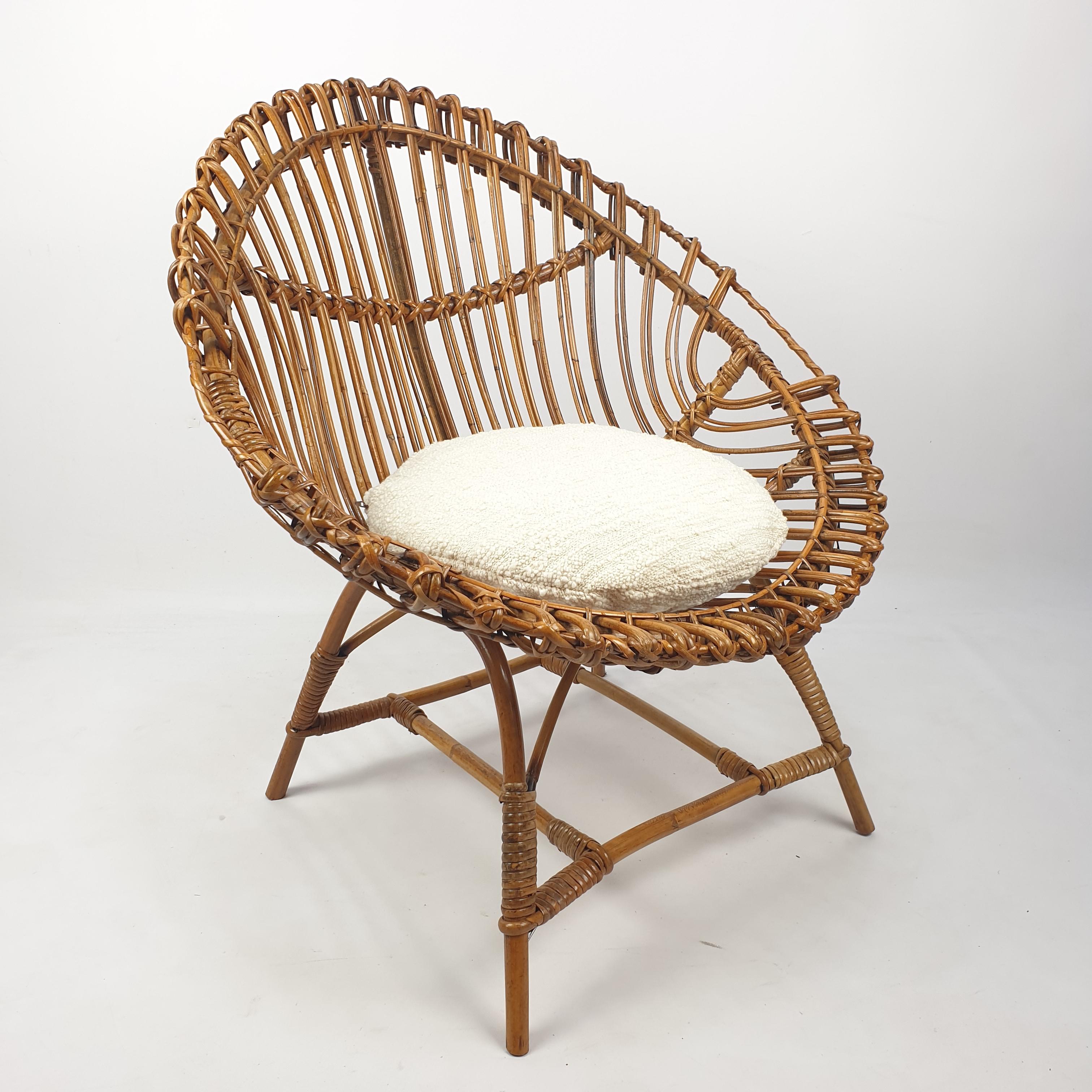 Pair of Italian Mid Century Rattan and Bamboo Lounge Chairs, 1960's 10