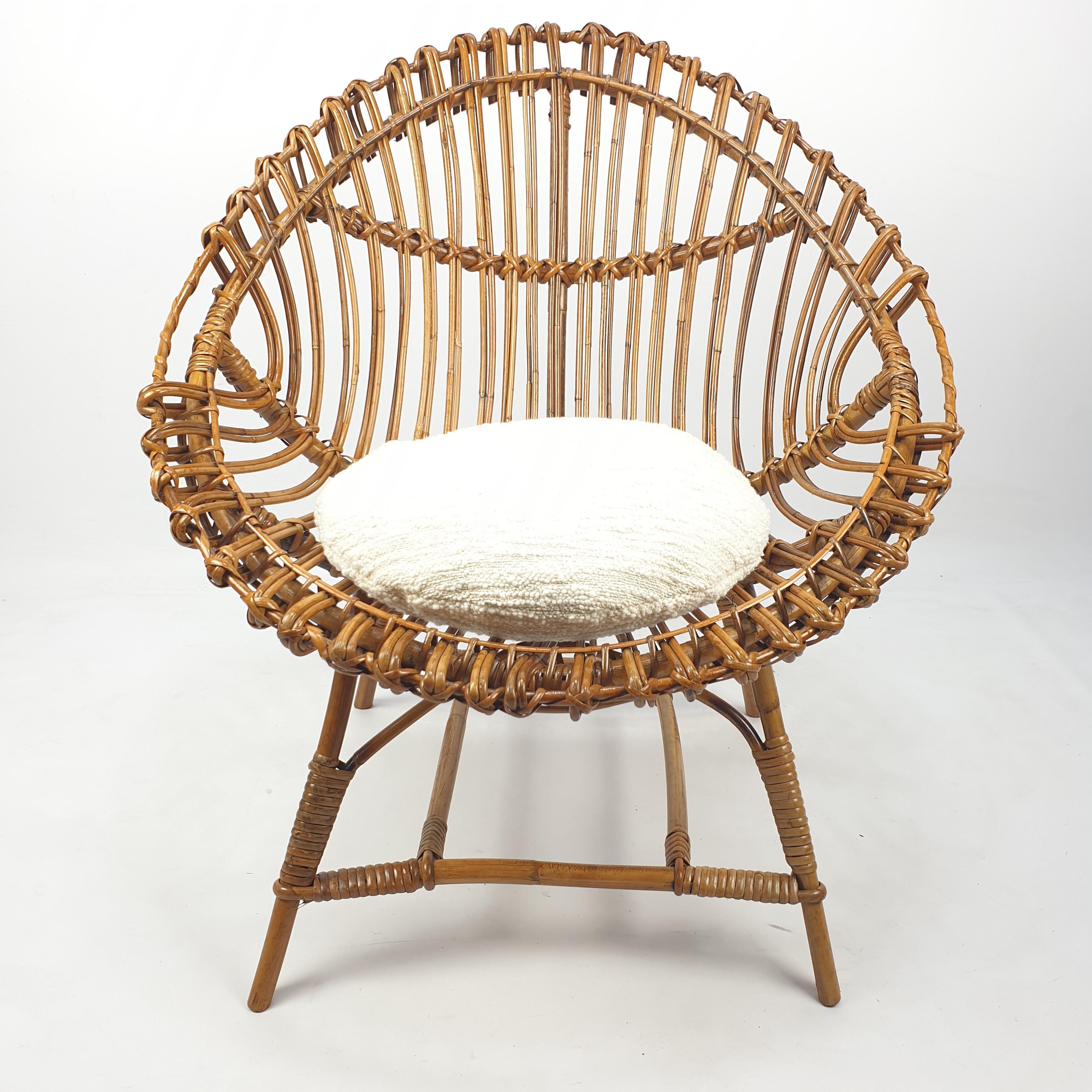 Pair of Italian Mid Century Rattan and Bamboo Lounge Chairs, 1960's 11