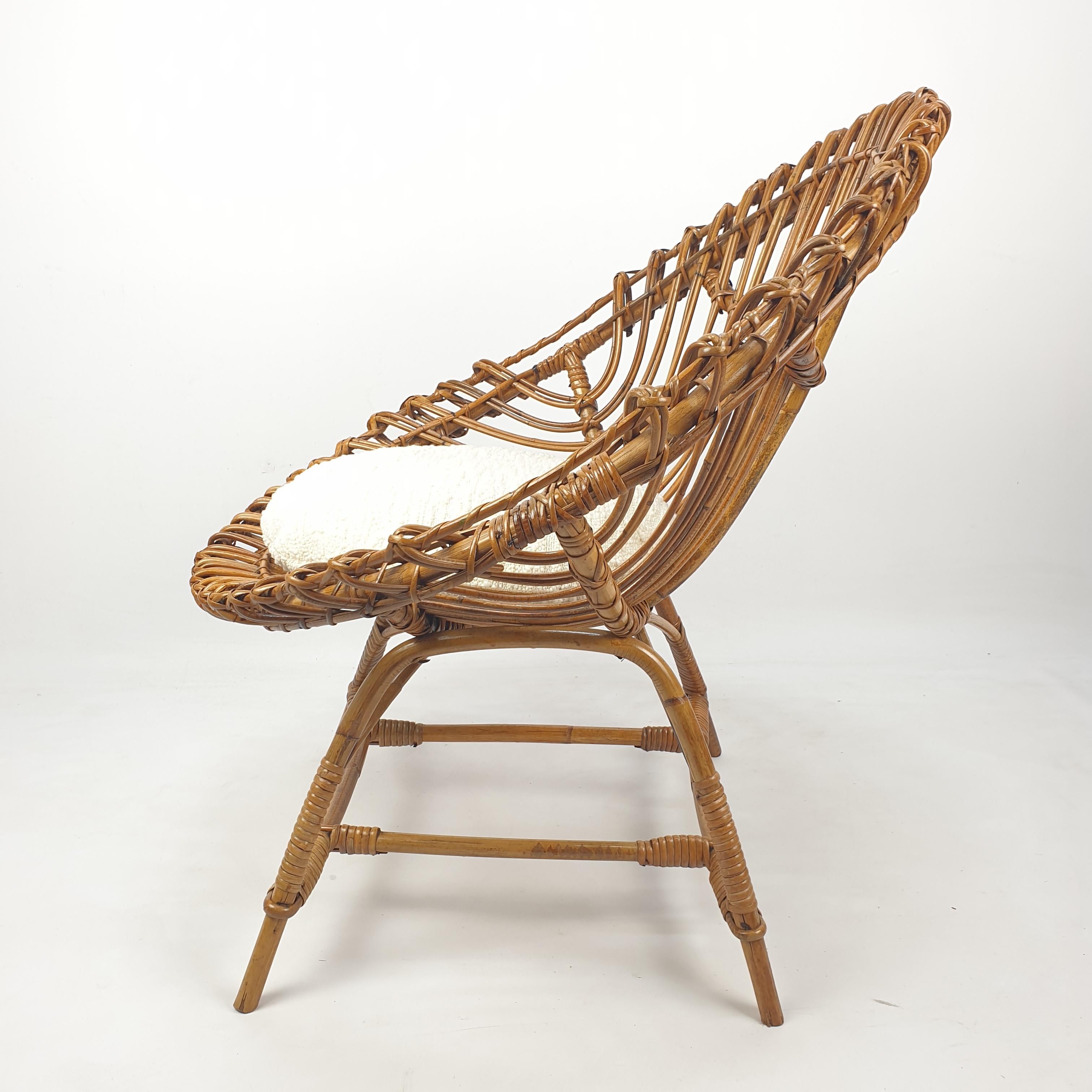 Pair of Italian Mid Century Rattan and Bamboo Lounge Chairs, 1960's 12