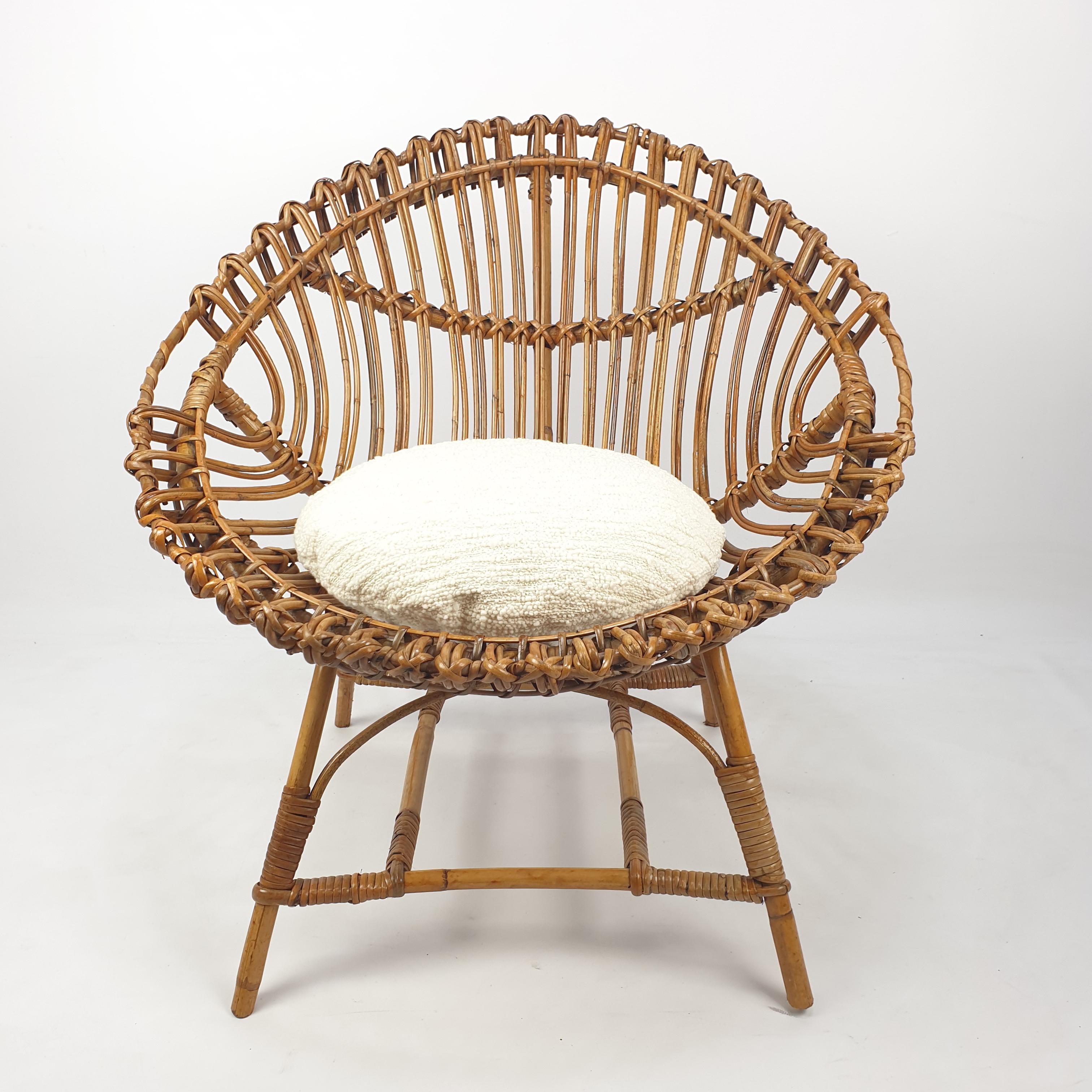 Mid-20th Century Pair of Italian Mid Century Rattan and Bamboo Lounge Chairs, 1960's