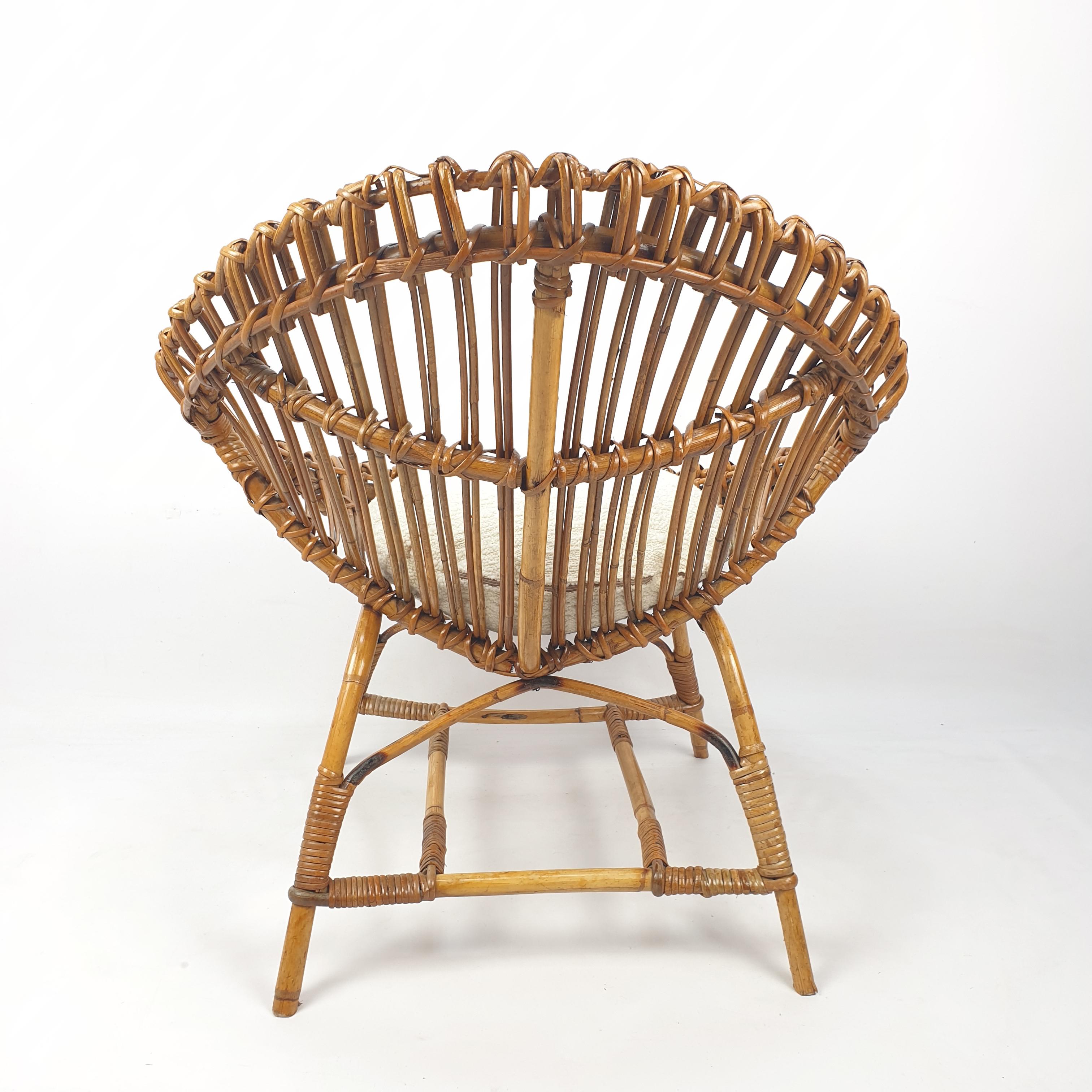 Pair of Italian Mid Century Rattan and Bamboo Lounge Chairs, 1960's 2