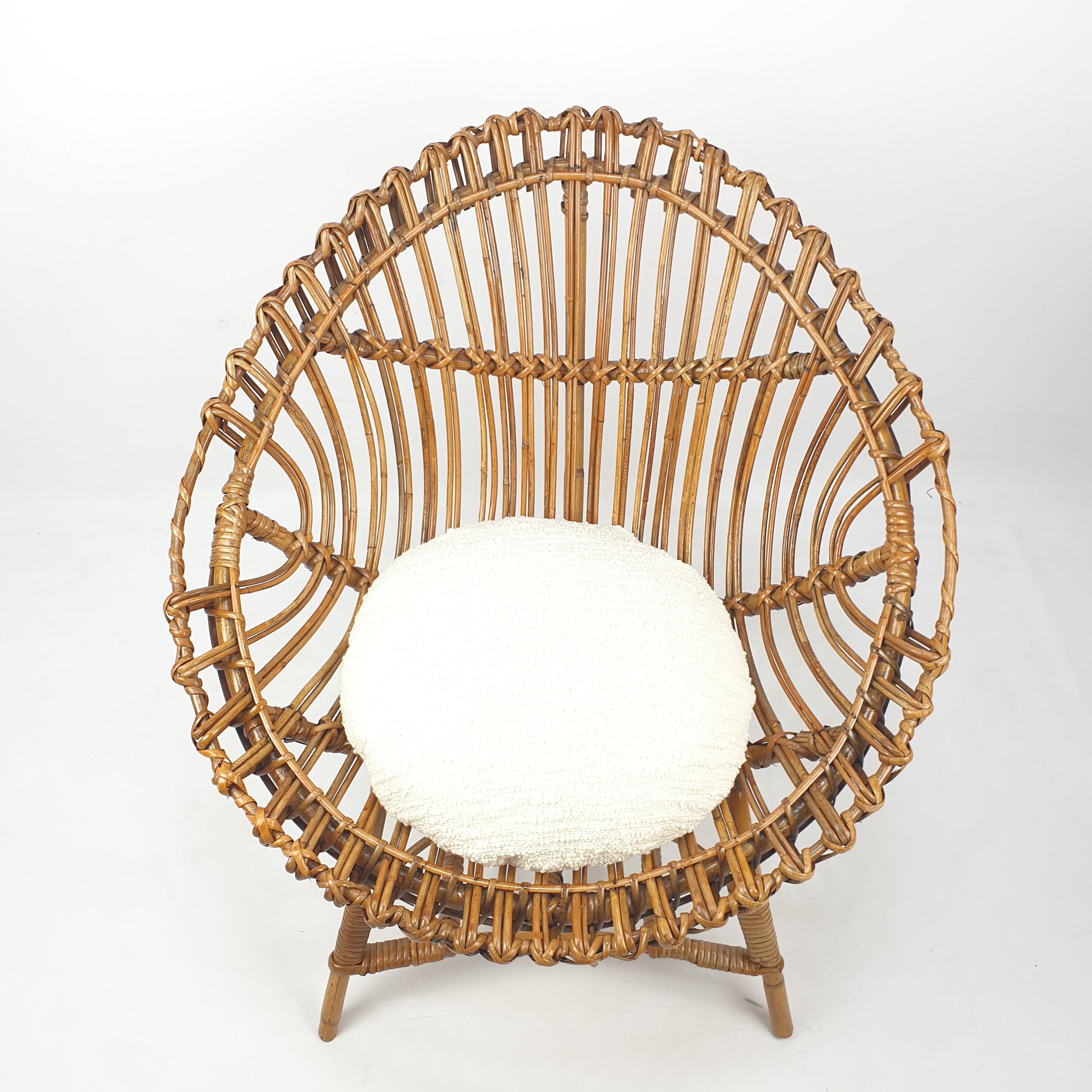 Pair of Italian Mid Century Rattan and Bamboo Lounge Chairs, 1960's 3