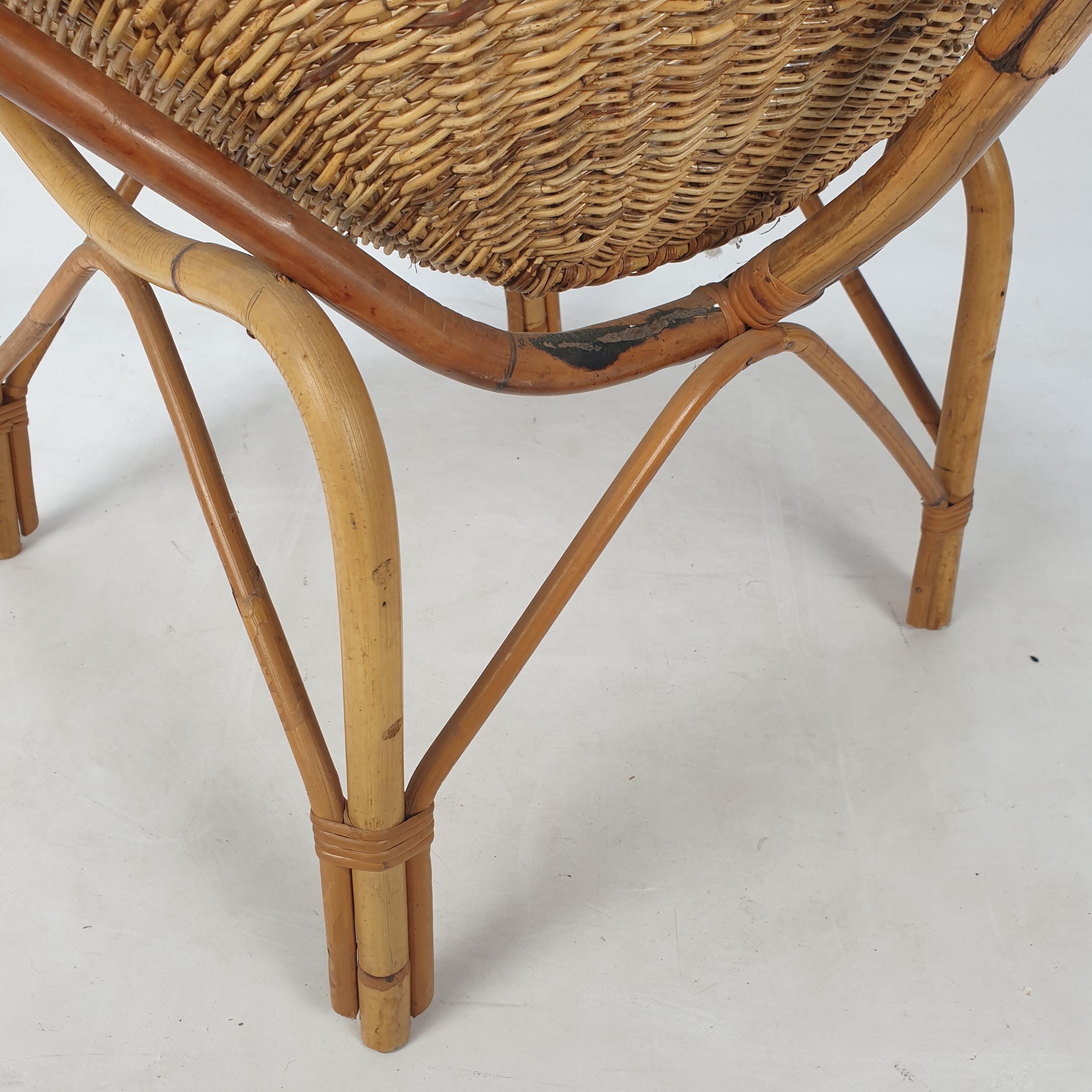 Pair of Italian Mid Century Rattan and Wicker Lounge Chairs, 1960's 6
