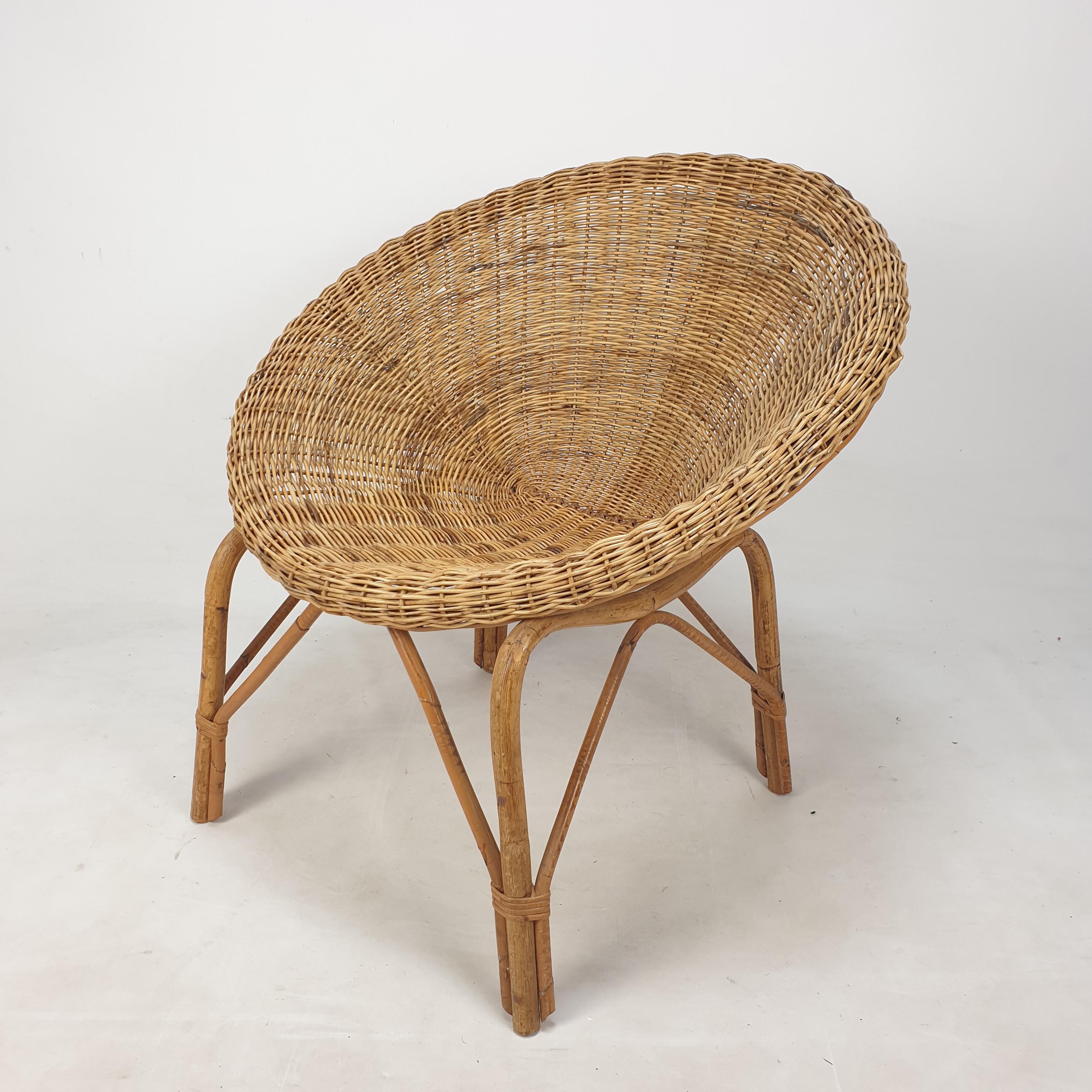 Pair of Italian Mid Century Rattan and Wicker Lounge Chairs, 1960's 7