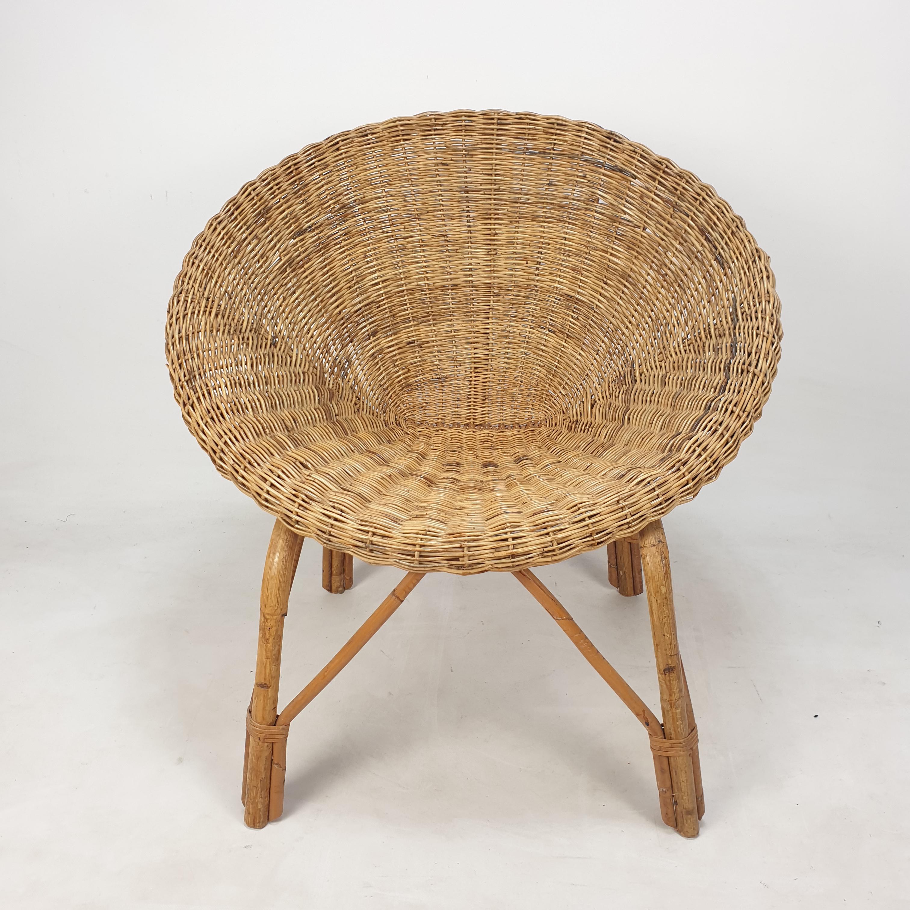 Pair of Italian Mid Century Rattan and Wicker Lounge Chairs, 1960's 9