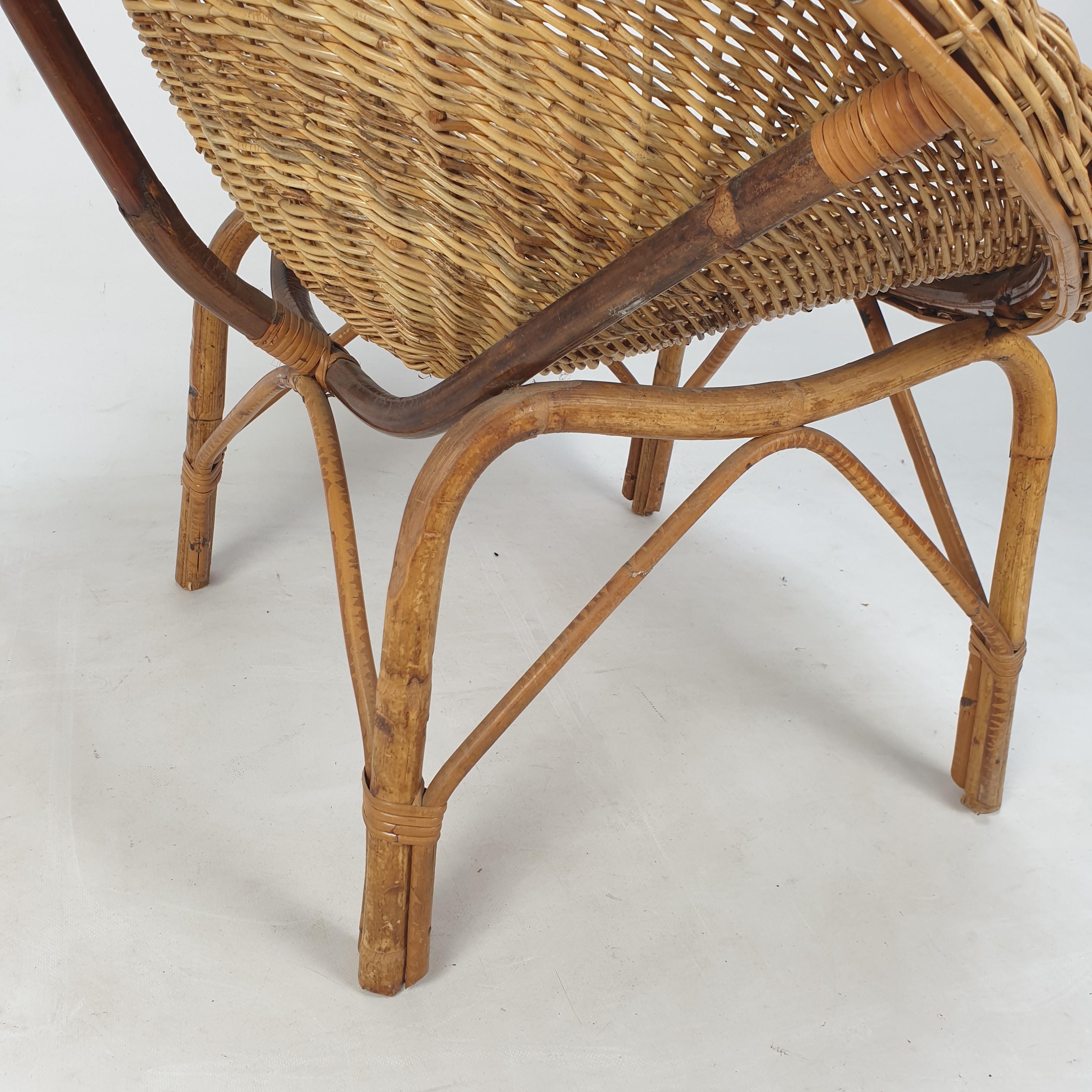 Pair of Italian Mid Century Rattan and Wicker Lounge Chairs, 1960's 14