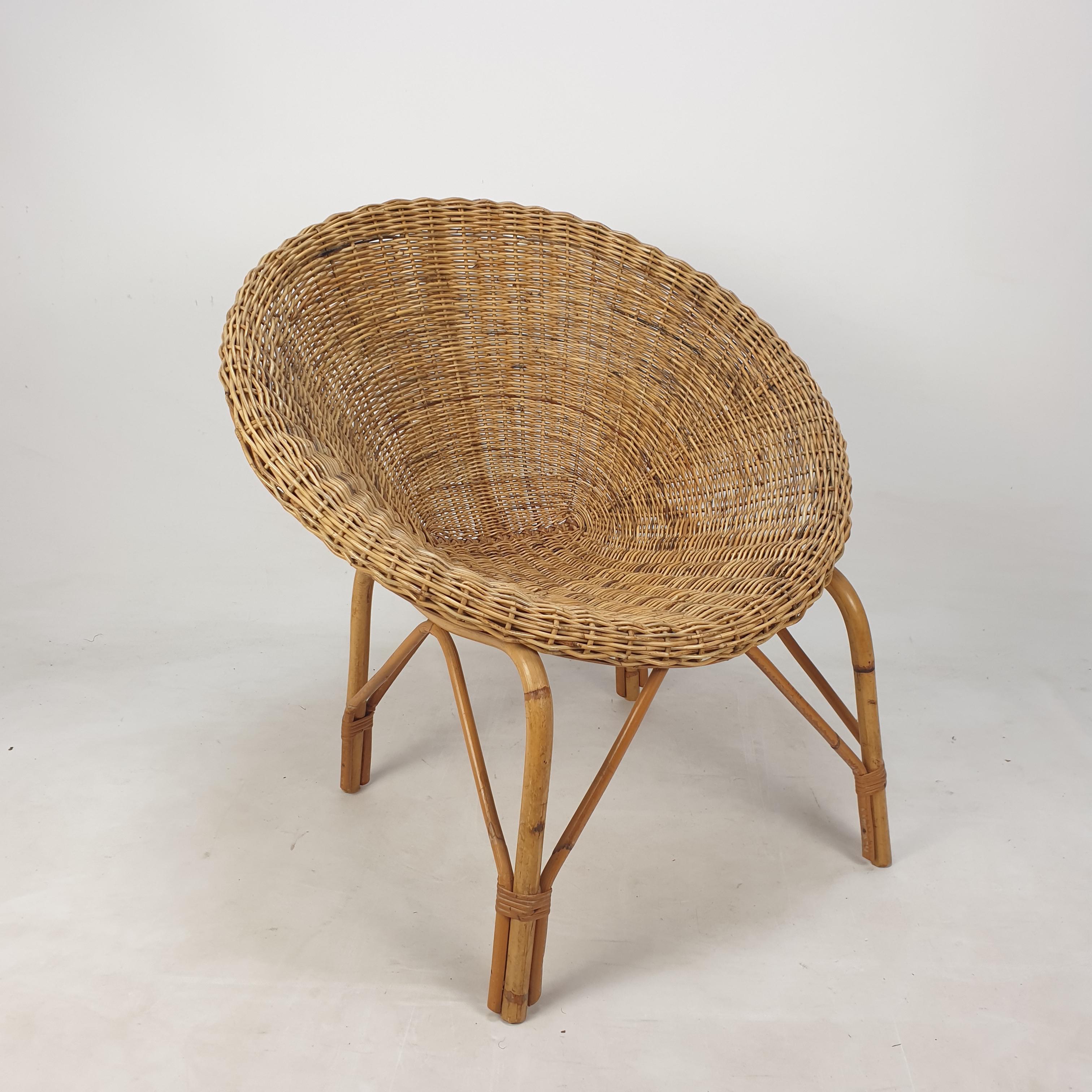 Mid-20th Century Pair of Italian Mid Century Rattan and Wicker Lounge Chairs, 1960's
