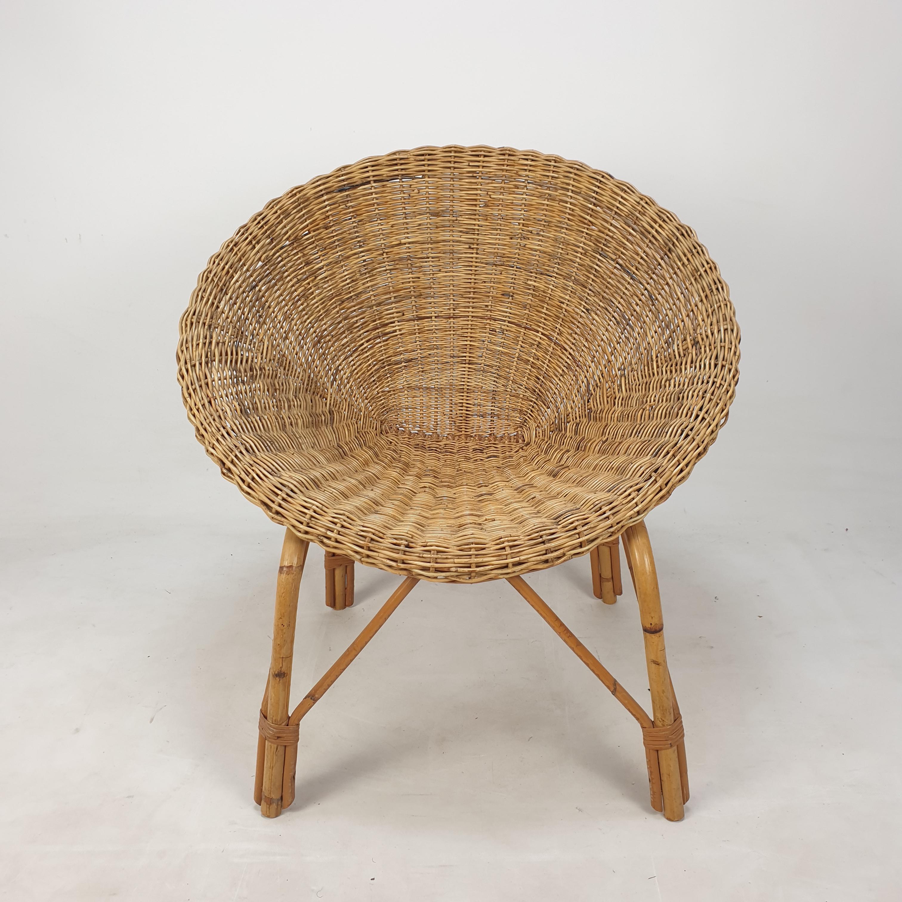 Pair of Italian Mid Century Rattan and Wicker Lounge Chairs, 1960's 1