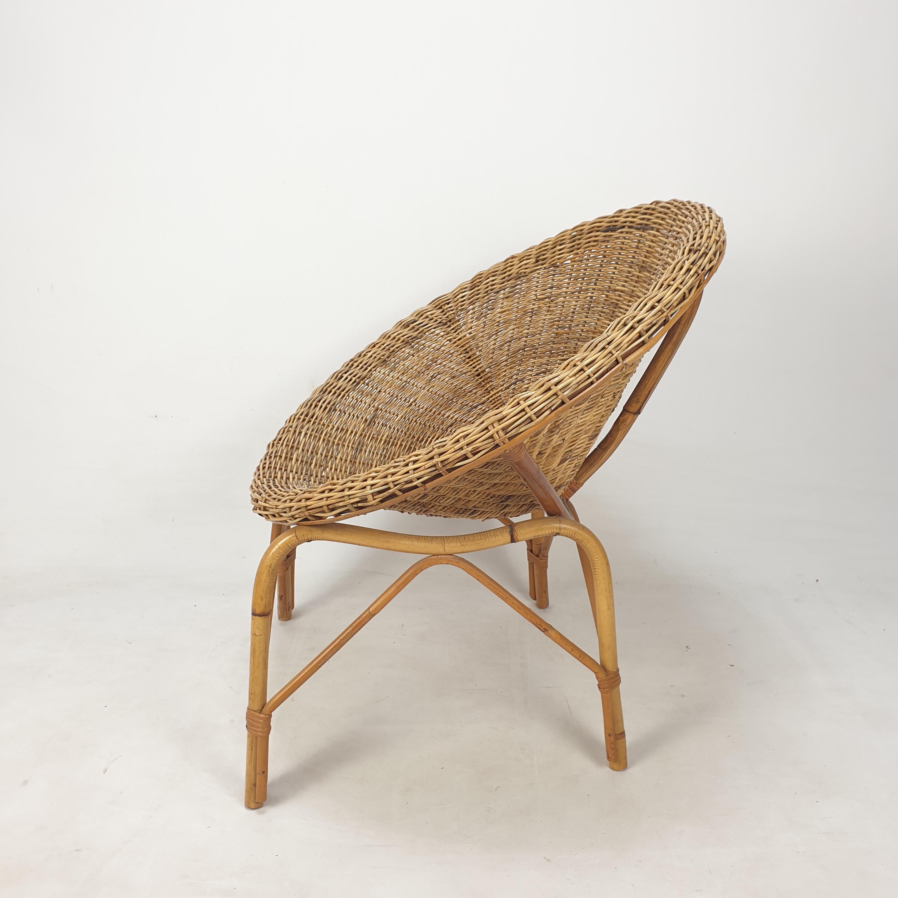 Pair of Italian Mid Century Rattan and Wicker Lounge Chairs, 1960's 2
