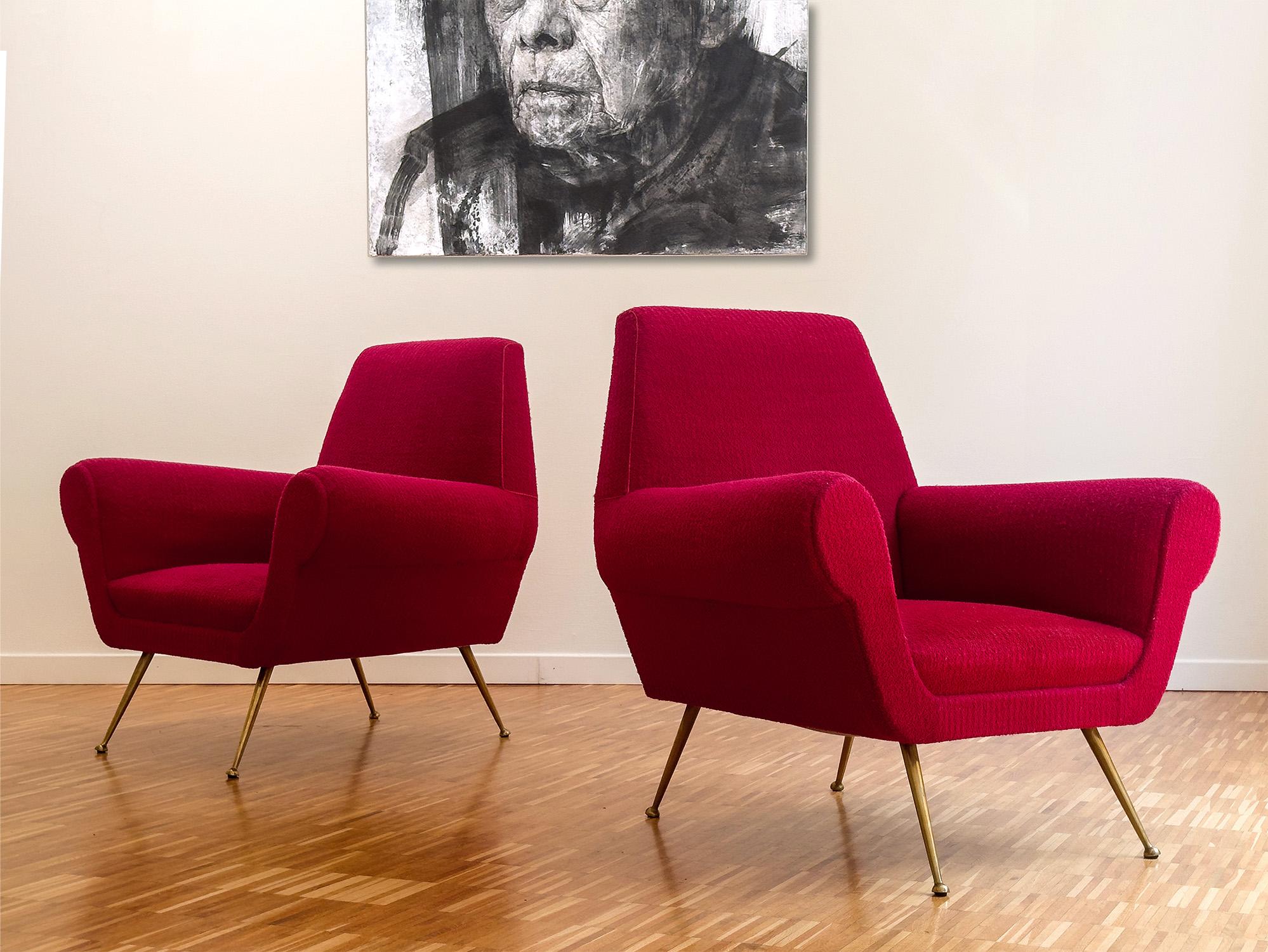 Mid-Century Modern Pair of Italian Mid-Century Red Ruby Armchairs by Gigi Radice, 1950s For Sale