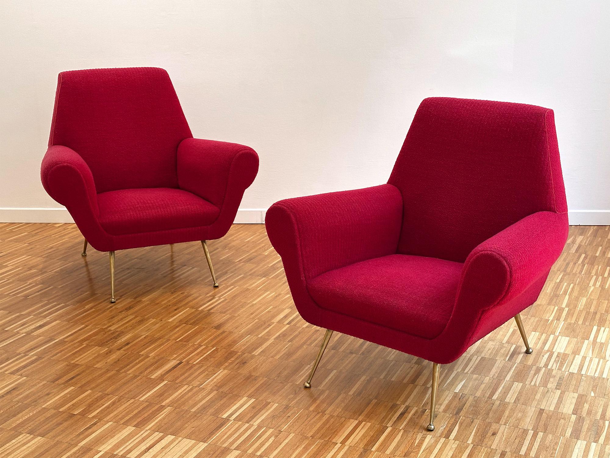 20th Century Pair of Italian Mid-Century Red Ruby Armchairs by Gigi Radice, 1950s For Sale