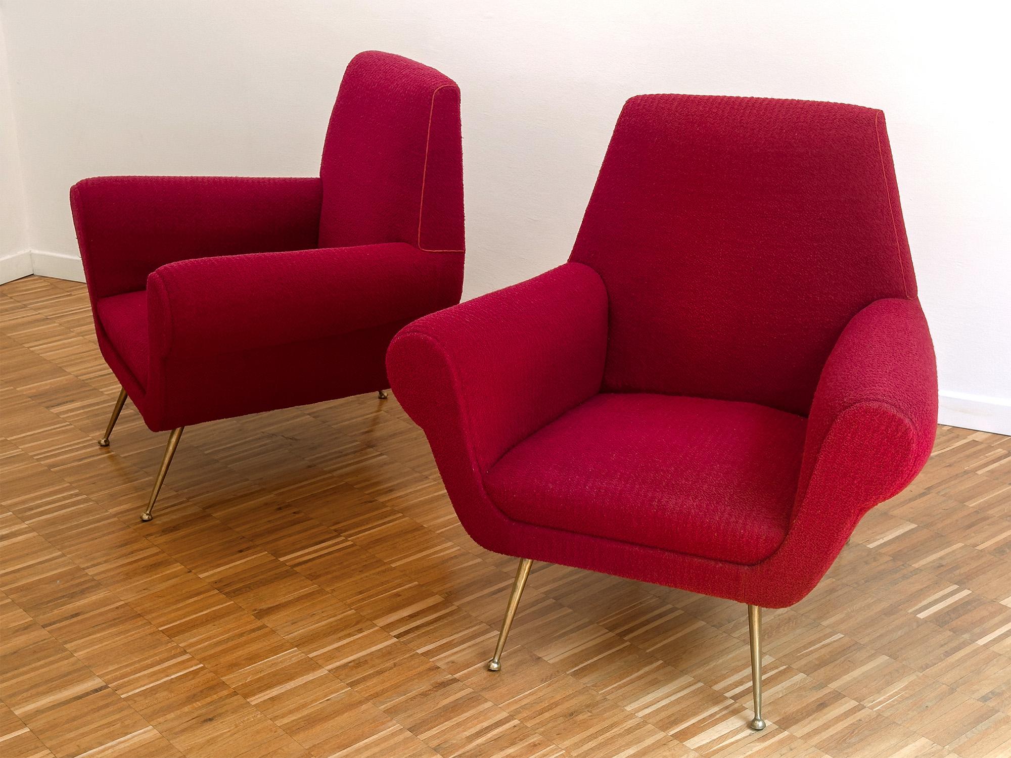 Pair of Italian Mid-Century Red Ruby Armchairs by Gigi Radice, 1950s For Sale 1