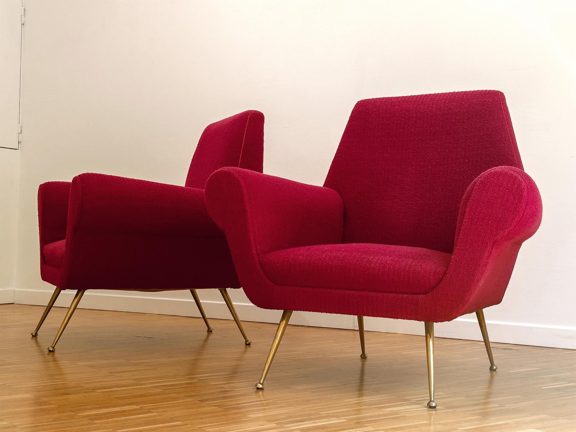 Pair of Italian Mid-Century Red Ruby Armchairs by Gigi Radice, 1950s For Sale 2