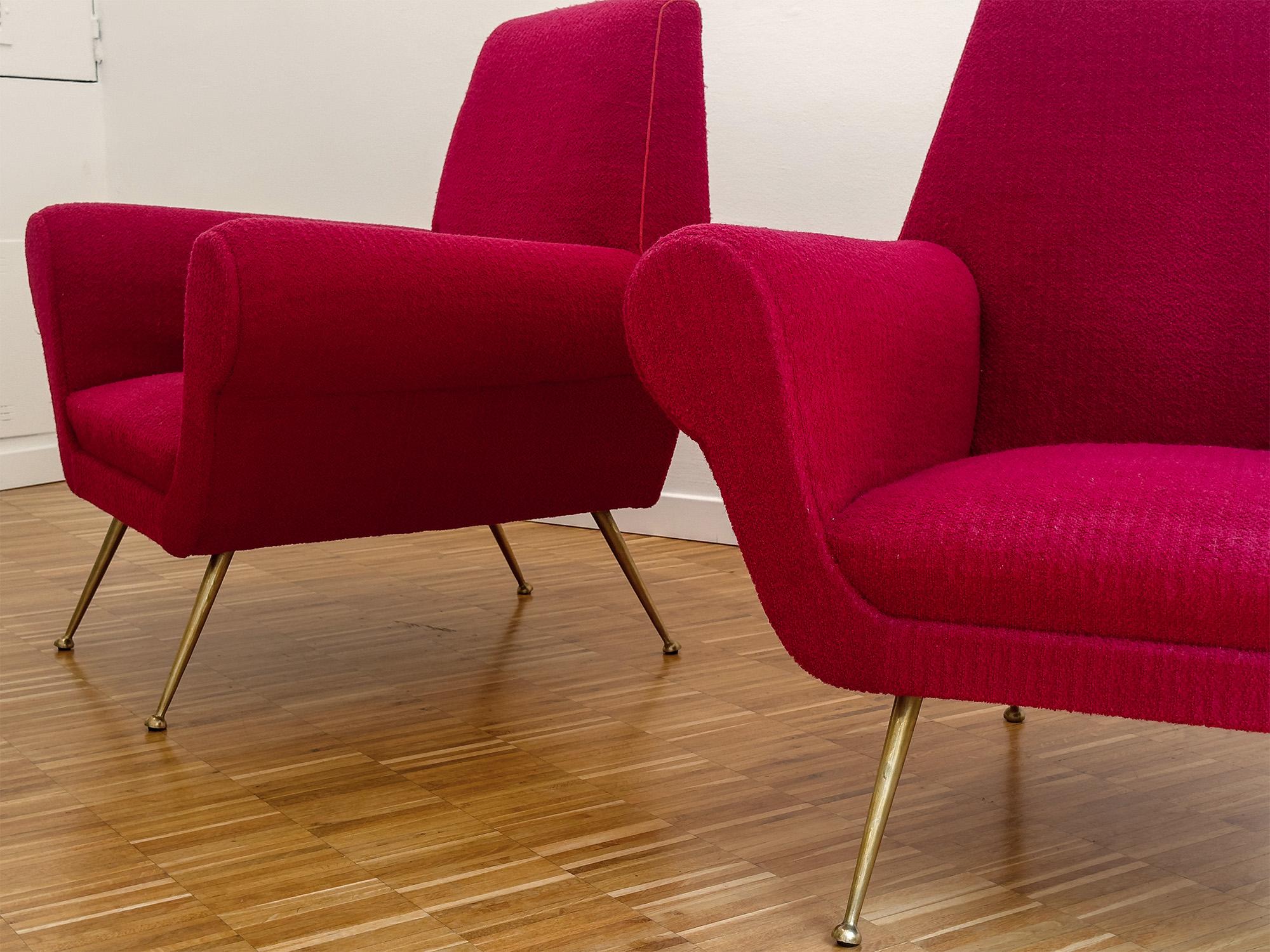 Pair of Italian Mid-Century Red Ruby Armchairs by Gigi Radice, 1950s For Sale 3