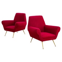 Pair of Italian Mid-Century Red Ruby Armchairs by Gigi Radice, 1950s