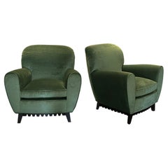 Pair of Italian Mid-Century Rounded Green Club Chairs