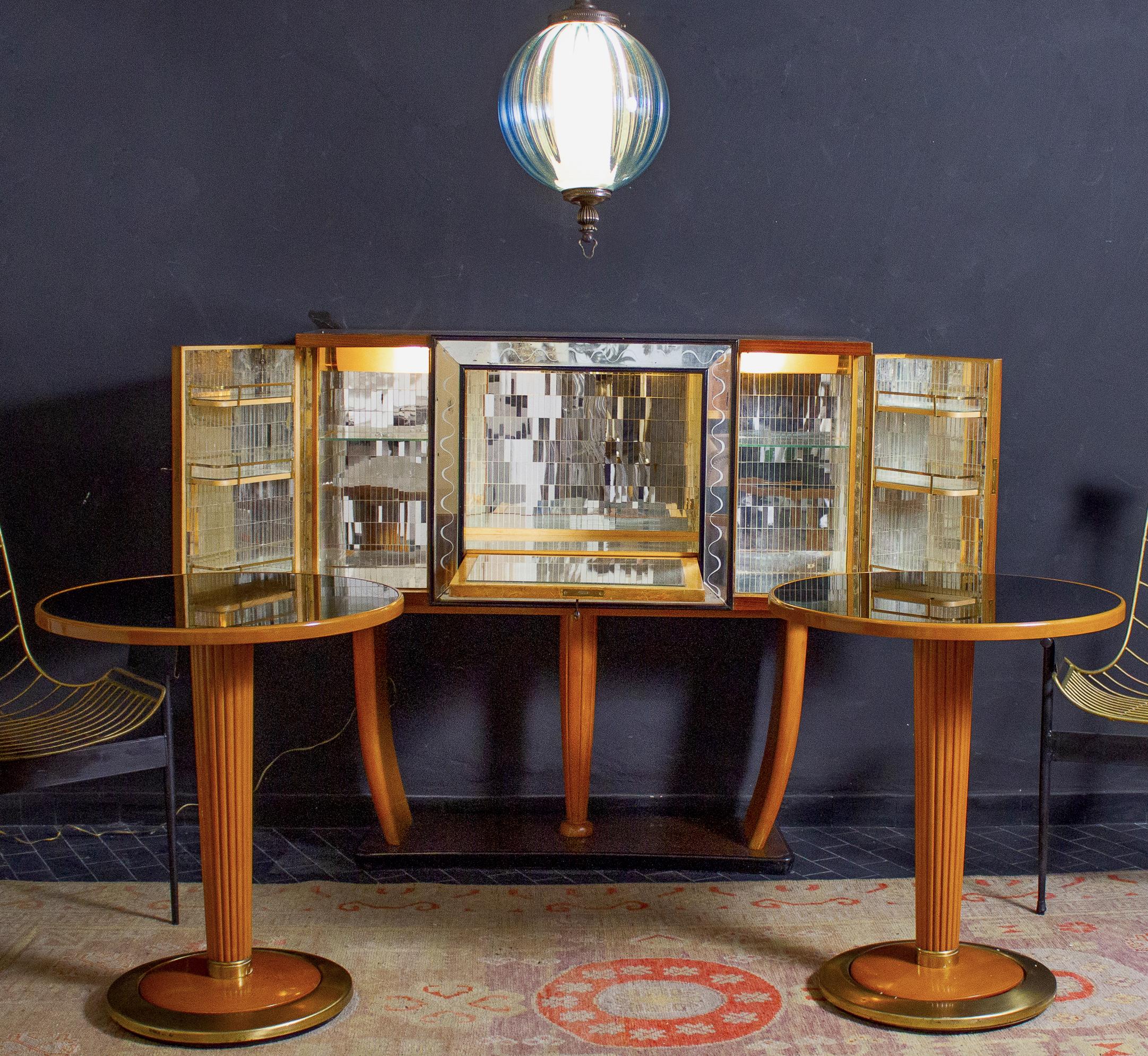 Pair of Italian Midcentury Side Tables with Black Mirror Top, 1950 4