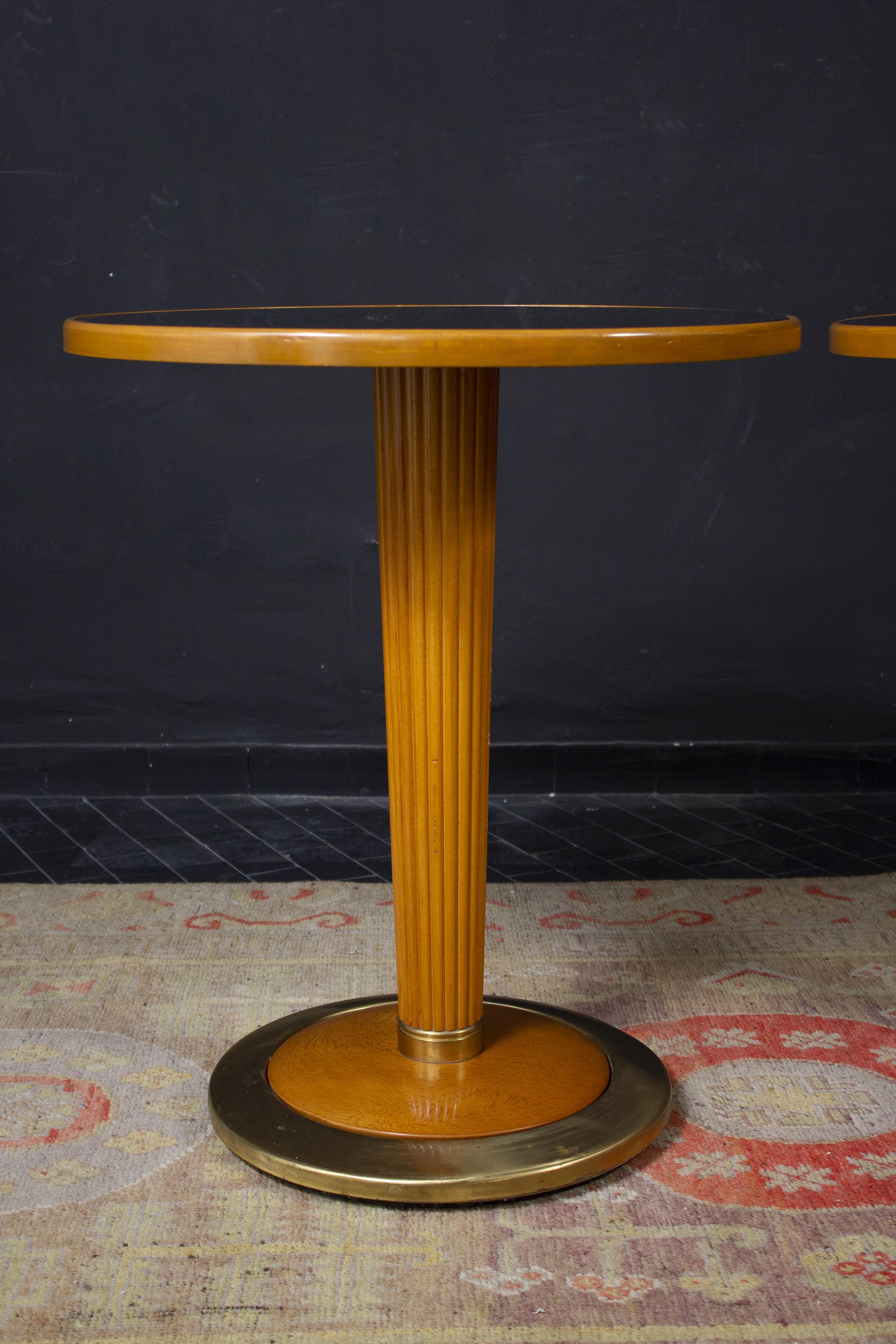 Mid-Century Modern Pair of Italian Midcentury Side Tables with Black Mirror Top, 1950