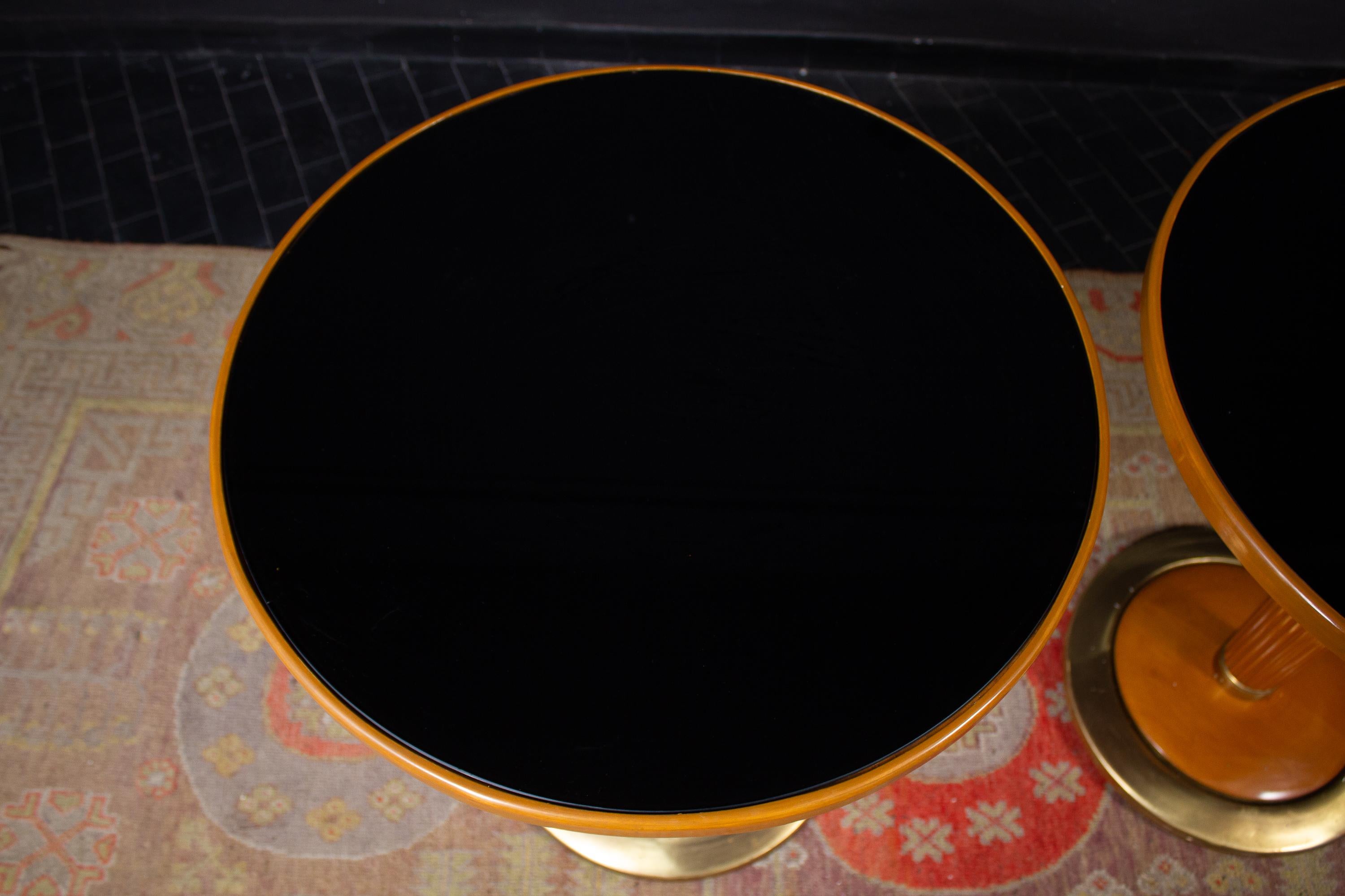 Pair of Italian Midcentury Side Tables with Black Mirror Top, 1950 1