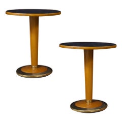 Pair of Italian Midcentury Side Tables with Black Mirror Top, 1950