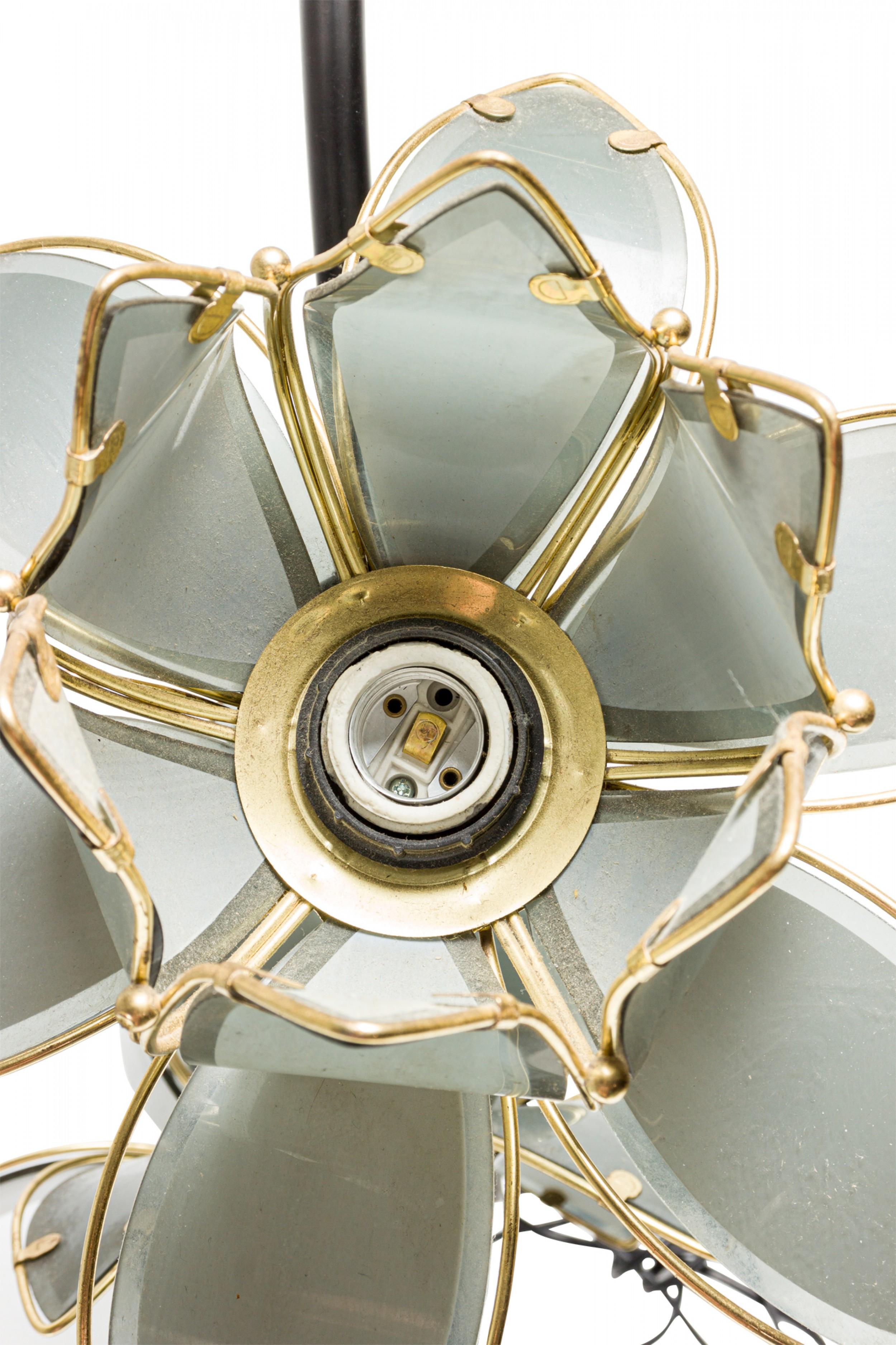 Mid-Century Modern Pair of Italian Mid-Century Smoked Glass and Brass Lotus Flower Table Lamps For Sale